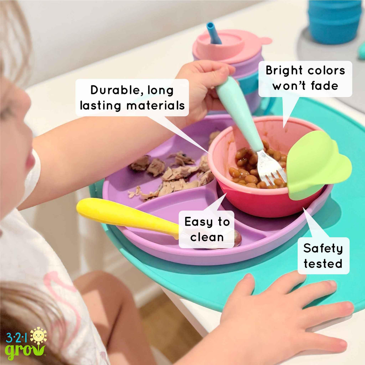 321 Grow Easy Scoop & Hold Bowl Set • tazón de silicona para bebés, niños pequeños • Juego de 2 cuencos | 6 meses | Apto para lavaplatos y microondas