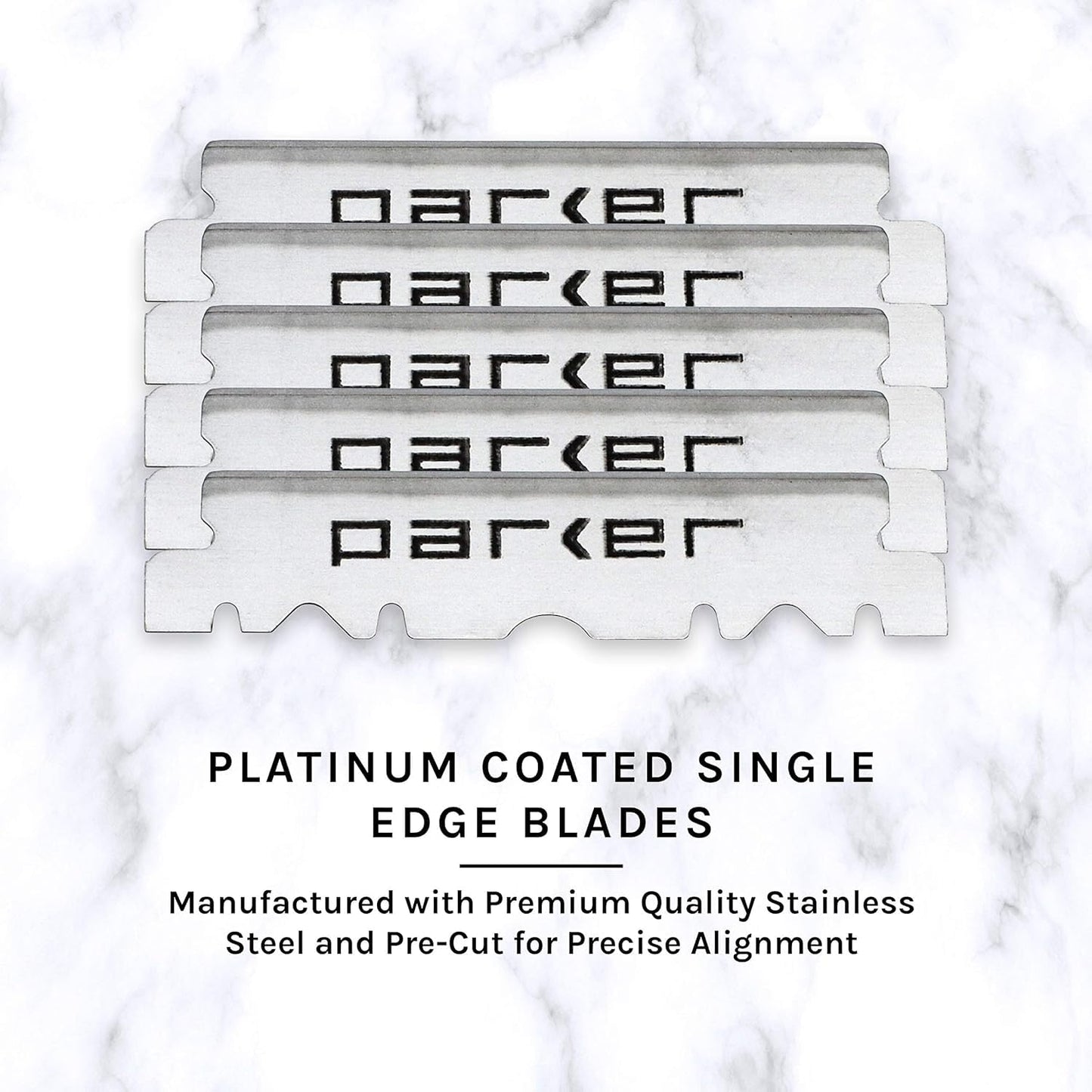 Parker Safety Razor, Maquinilla de afeitar de barbero de borde recto de acero inoxidable SRW y 100 hojas de afeitar de borde recto Parker