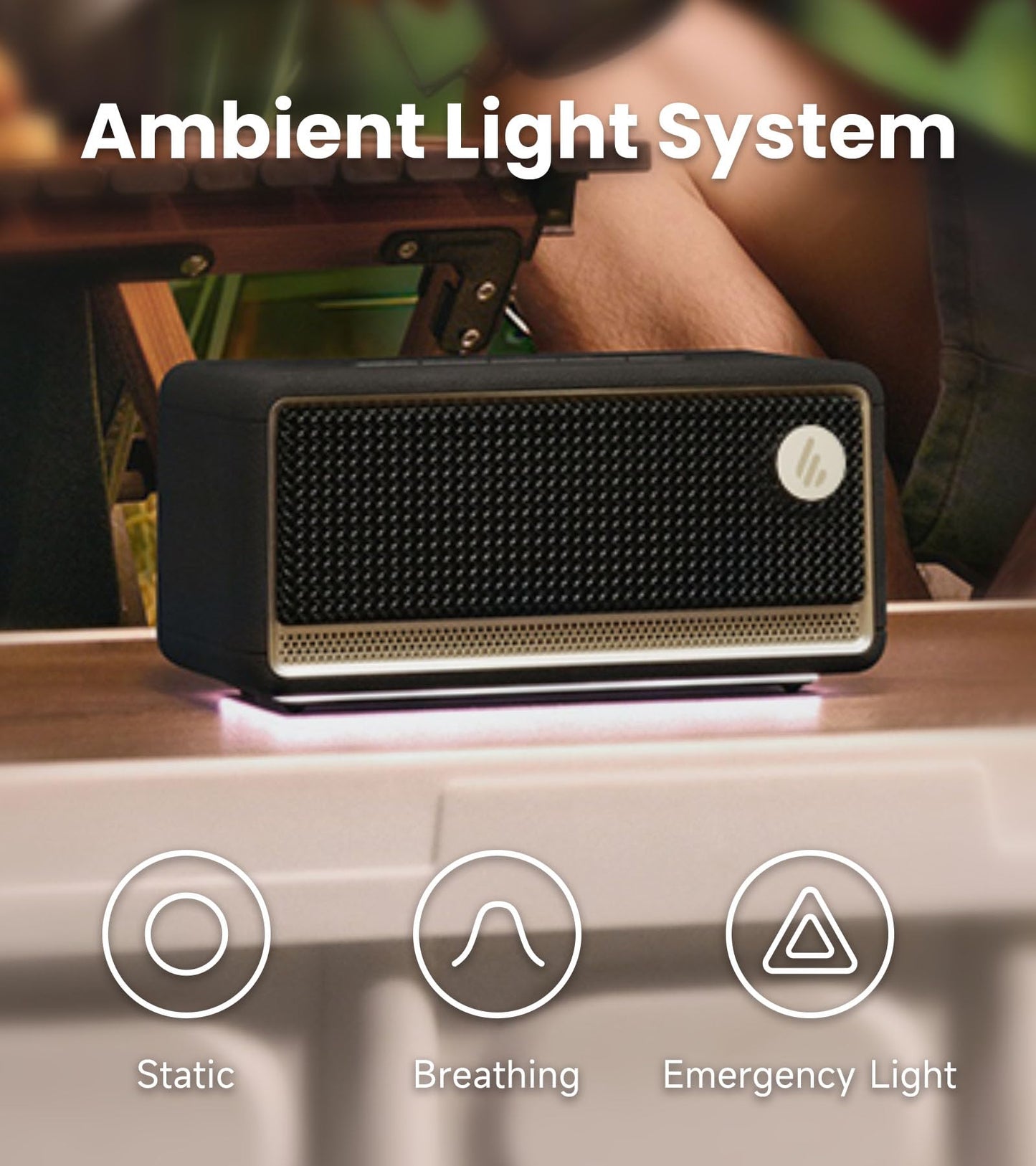 Edifier ES60 Altavoz Bluetooth, portátil con emparejamiento estéreo, IP66 a prueba de polvo y agua, 9H de tiempo de reproducción, BT5.4, 34W RMS, conexión de dispositivo dual, luz ambiental para