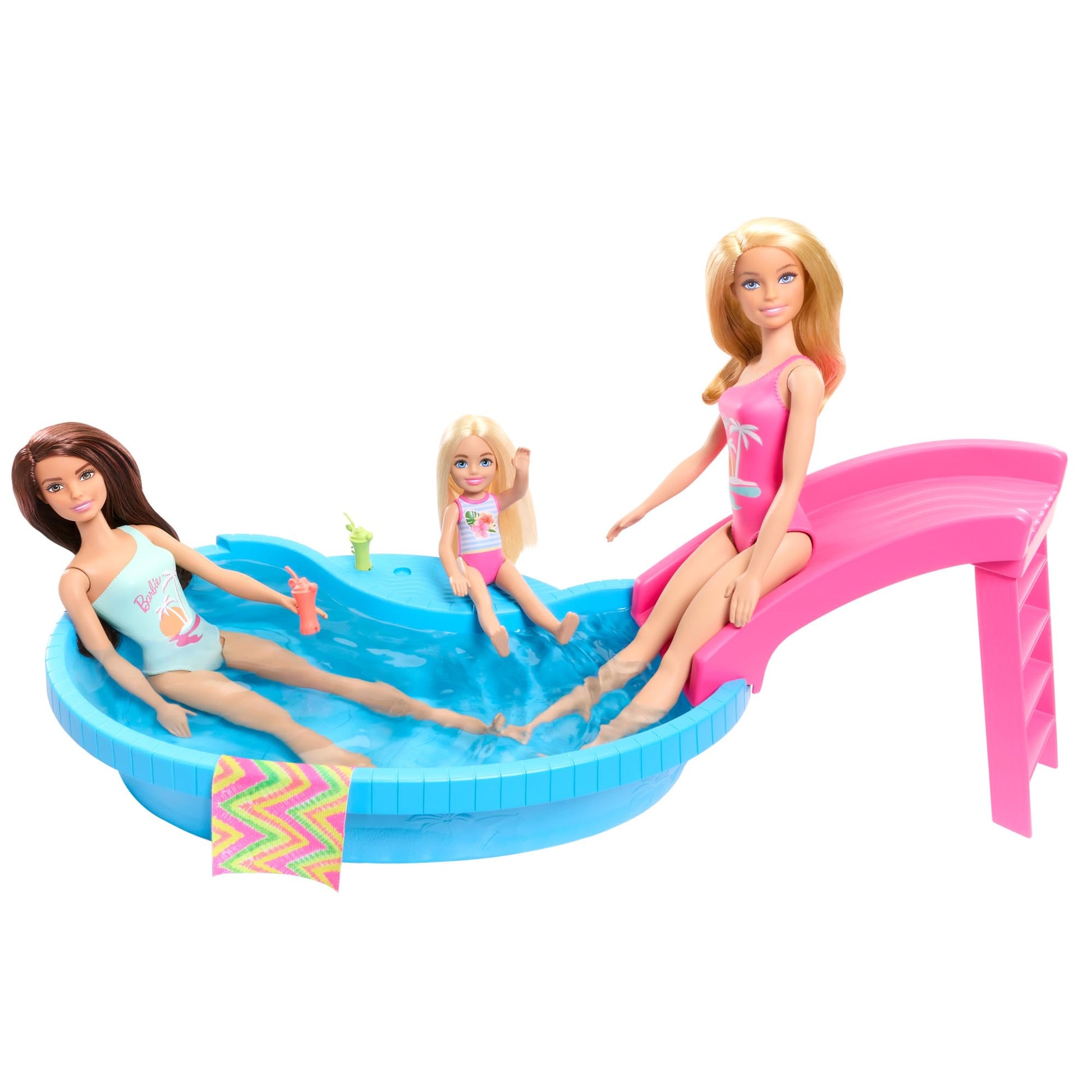 Barbie, Set de Juego Alberca Glam con Muñeca, para Niñas de 3 Años en Adelante, Mattel, Tarde de Verano Perfecta, Piscina para llenar con Agua de Verdad