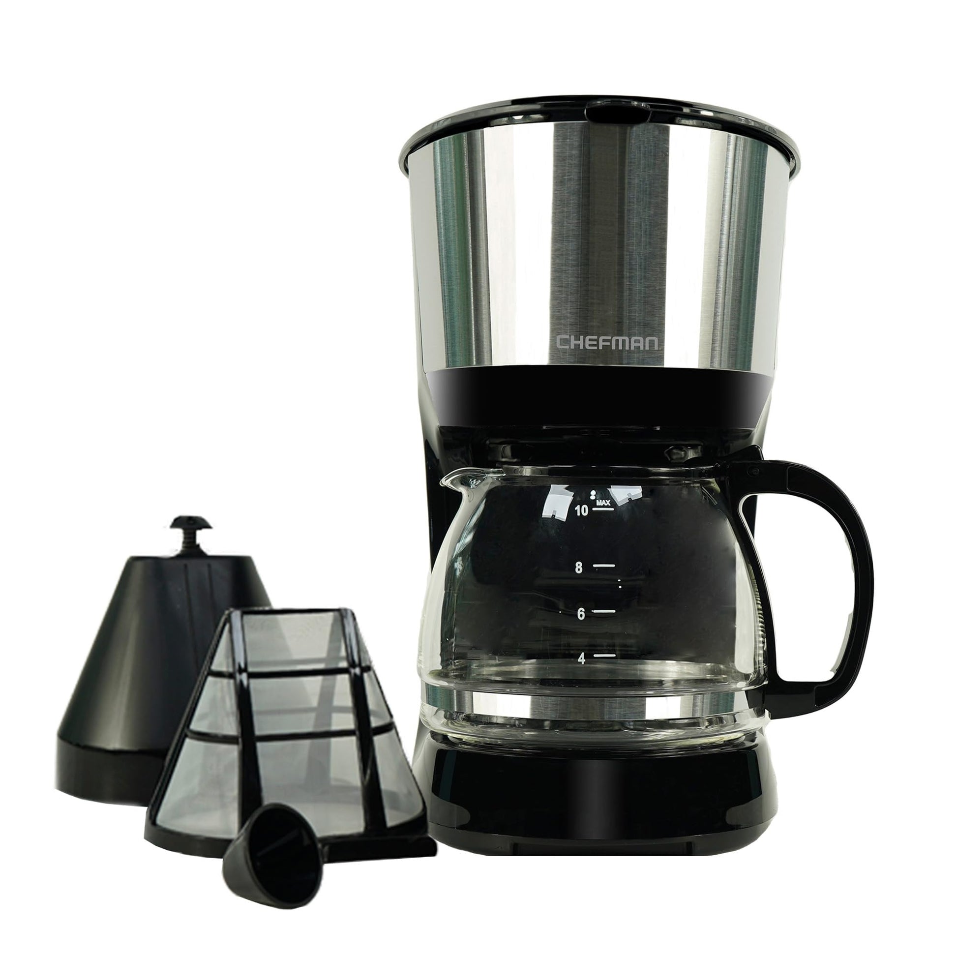 Cafetera Eléctrica Chefman Acero Inoxidable Olla Antigoteo Jarra de Vidrio 1L Filtro Reutilizable