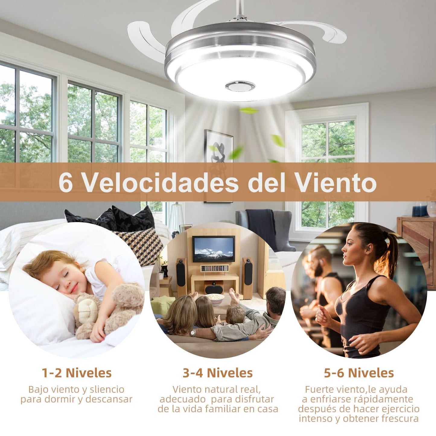 CANMEIJIA Ventilador de Techo con Luz y Control Remoto&App,Abanico de Techo con Luz Modernos 80W,Lampara de Techo con Ventilador Música Bluetooth Altavoz Velocidad del Viento/Brillo Ajustables,Ø48CM