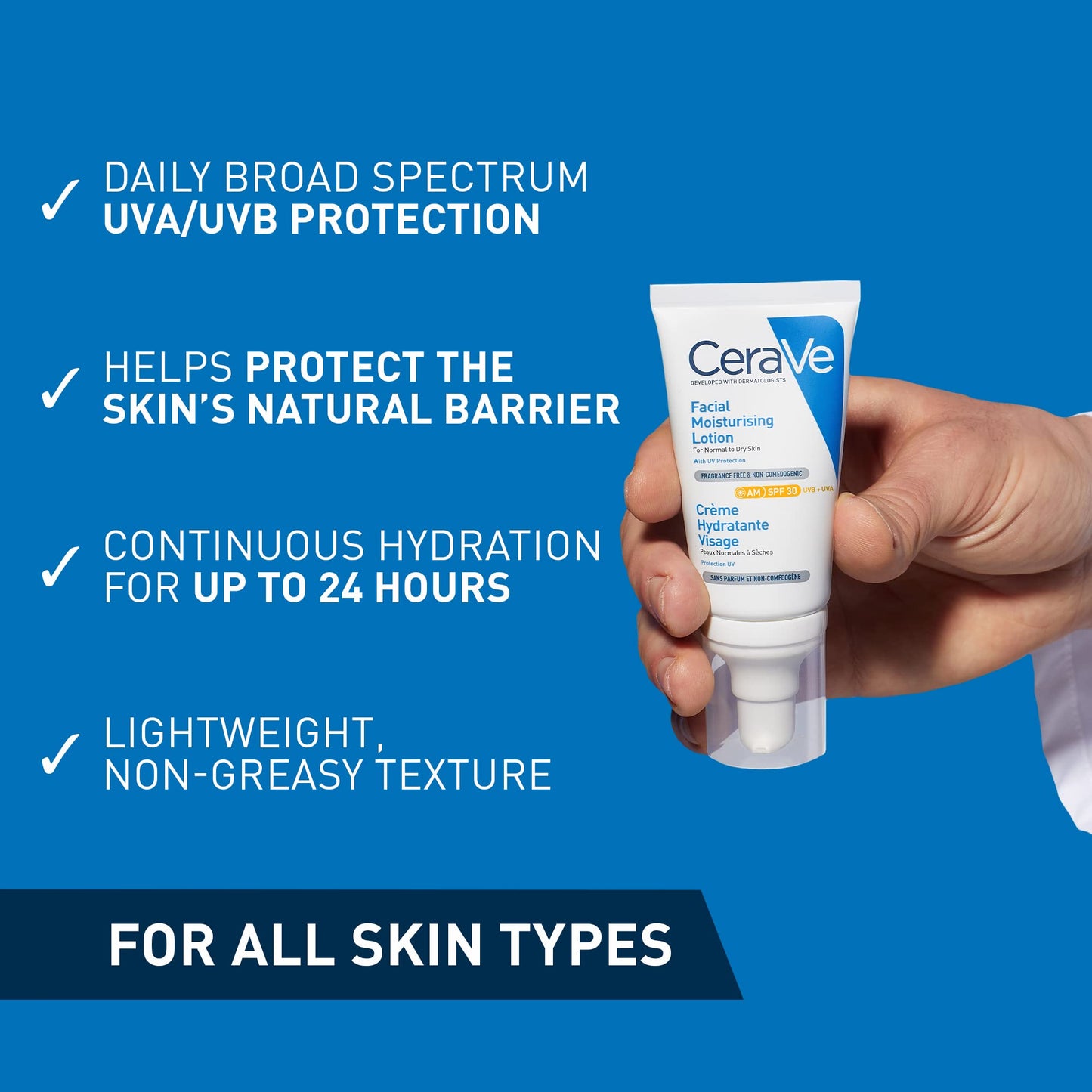 CeraVe Loción Hidratante de Rostro FPS30 |52ml| Hidratante facial diario con protector solar | Libre de fragancia + Crema Reparadora para el Contorno de Ojos