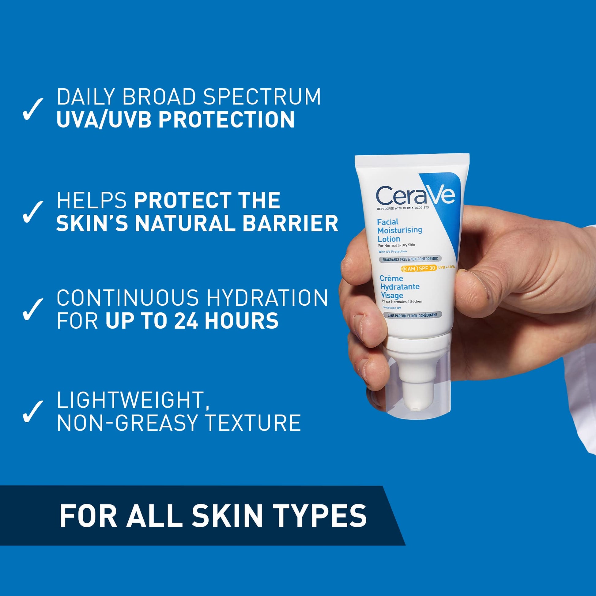 CeraVe Loción Hidratante de Rostro FPS30 |52ml| Hidratante facial diario con protector solar | Libre de fragancia + Crema Reparadora para el Contorno de Ojos