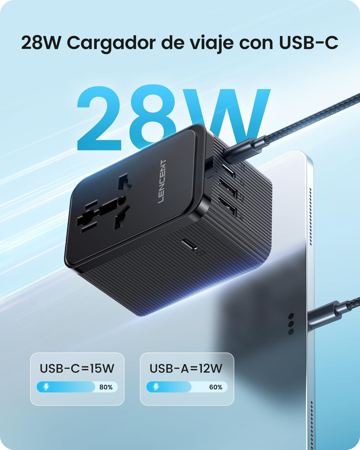 Kit Adaptador Universal de Viaje LENCENT Blanco 28W