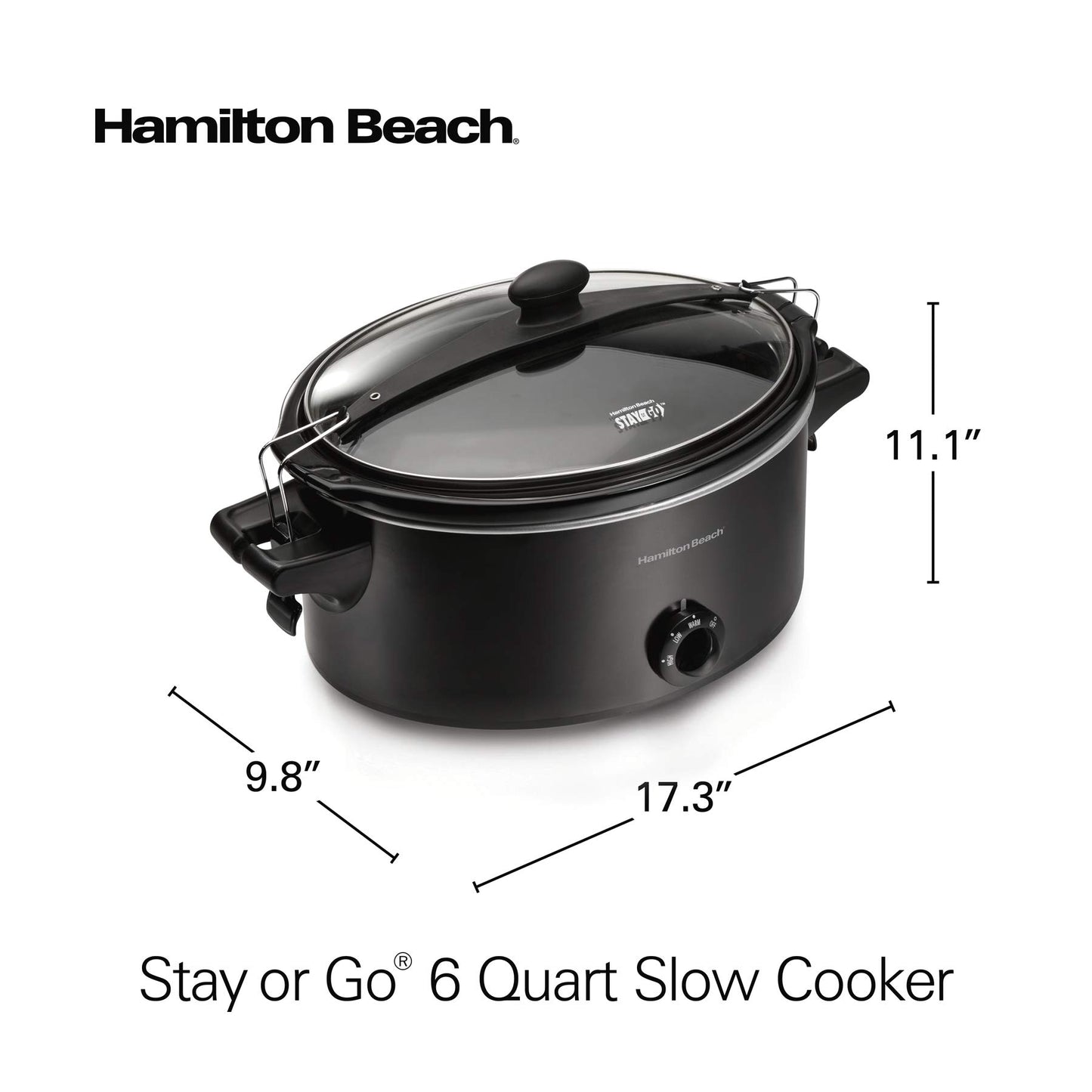 Hamilton Beach Stay or Go - Olla de cocción lenta portátil con cerradura de tapa, apta para lavaplatos, 6 cuartos de galón, color negro 33261