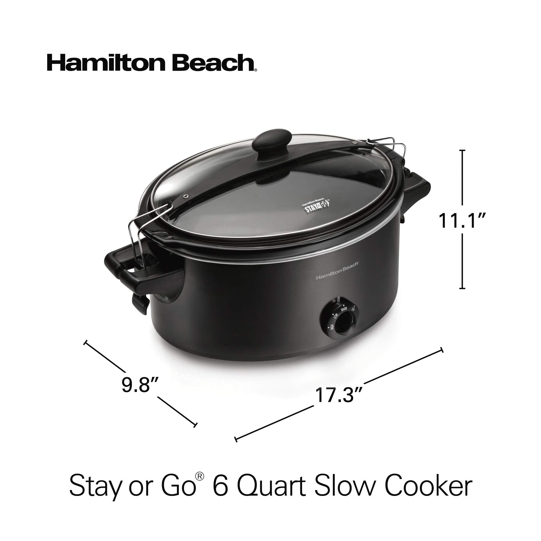 Hamilton Beach Stay or Go - Olla de cocción lenta portátil con cerradura de tapa, apta para lavaplatos, 6 cuartos de galón, color negro 33261