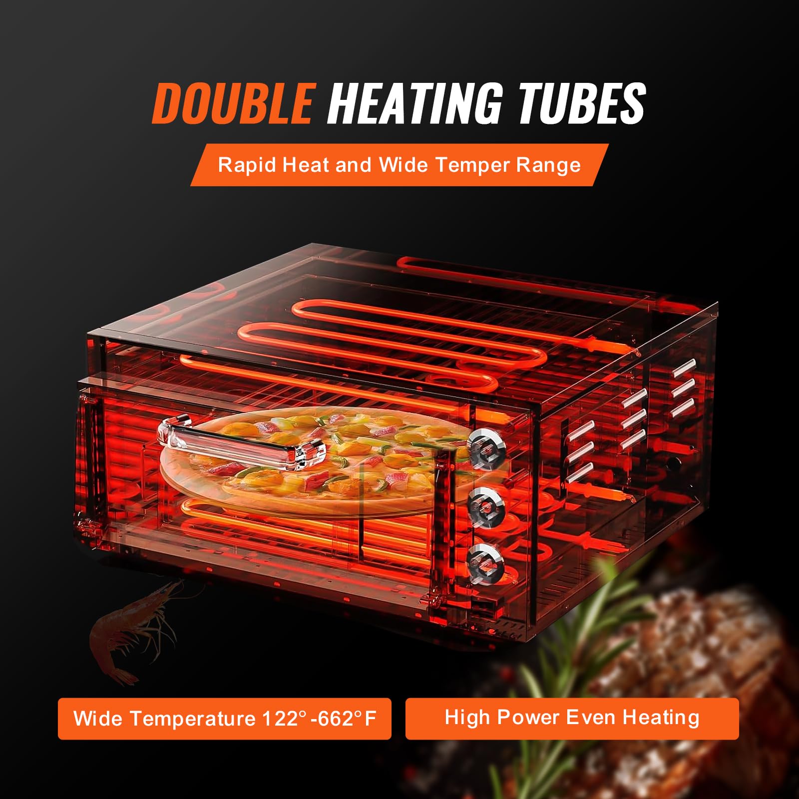 Horno de Pizza Eléctrico VEVOR 16 Pulgadas 1700 W con Temperatura Ajustable y Temporizador de 0 a 60 Minutos para Horneado Uniforme