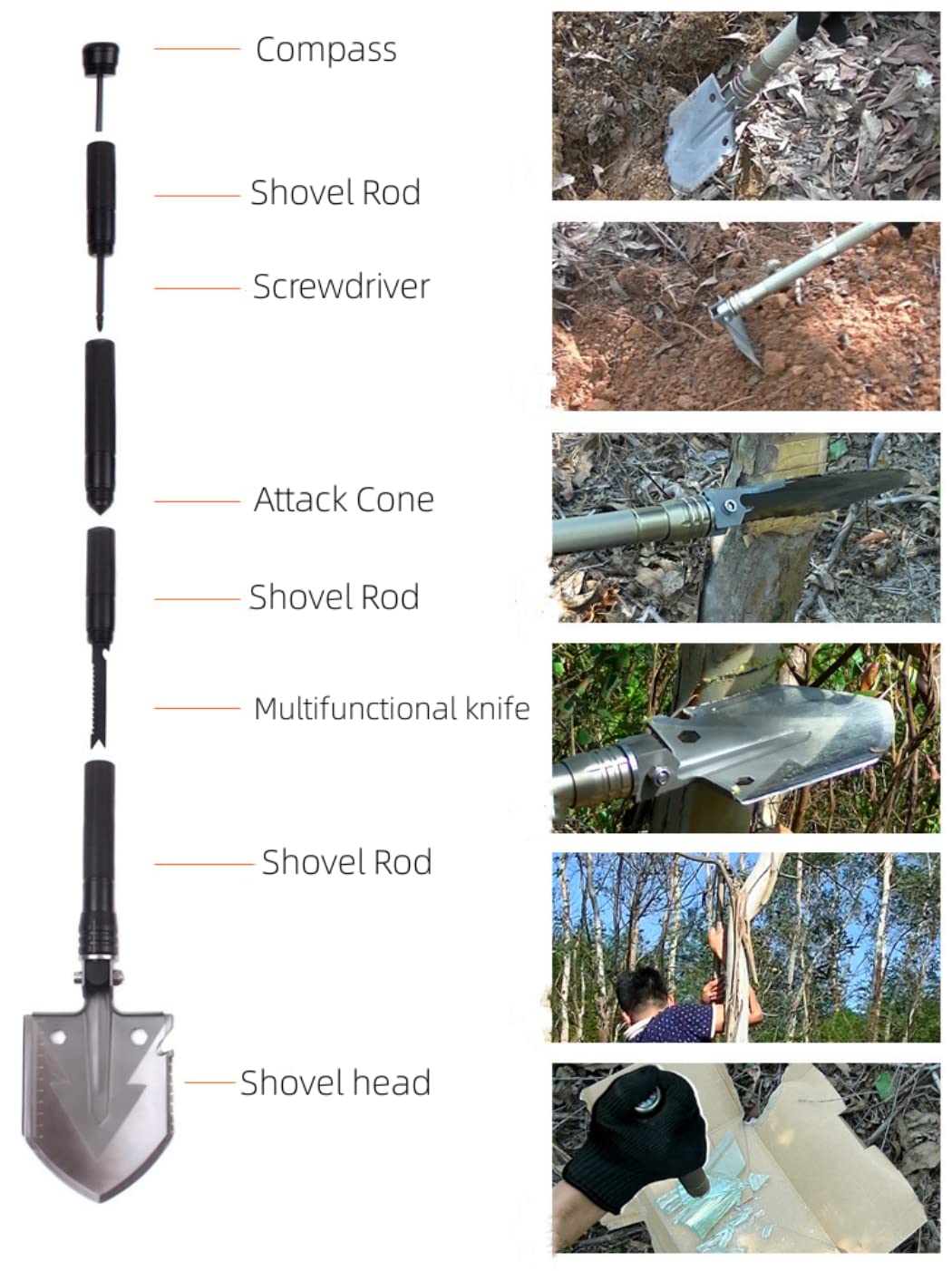 CRSUSUKJ - Pala de supervivencia, pala de campamento, pala de emergencia, herramienta de supervivencia para pala táctica, herramienta de entrenamiento para todoterreno, camping, jardinería, playa,