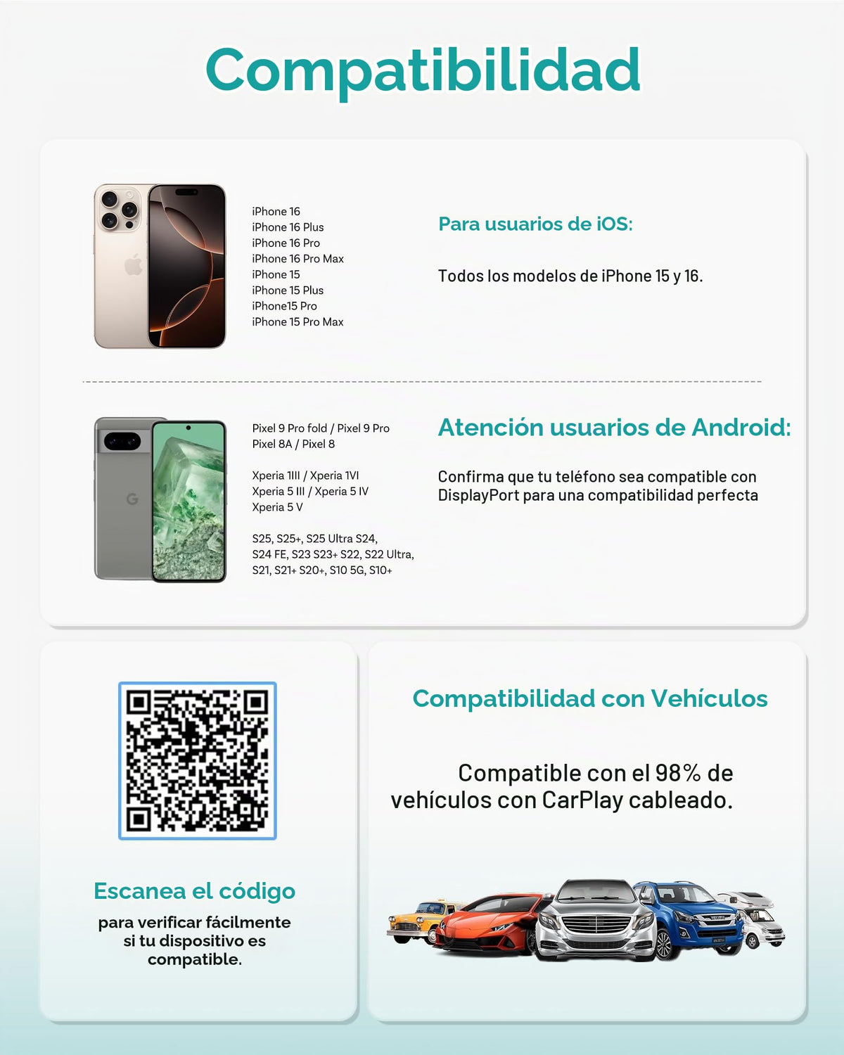 Adaptador CarPlay Inalámbrico Ottocast Mirror Touch Blanco con Modo Dual para Coches de Fábrica 2016+