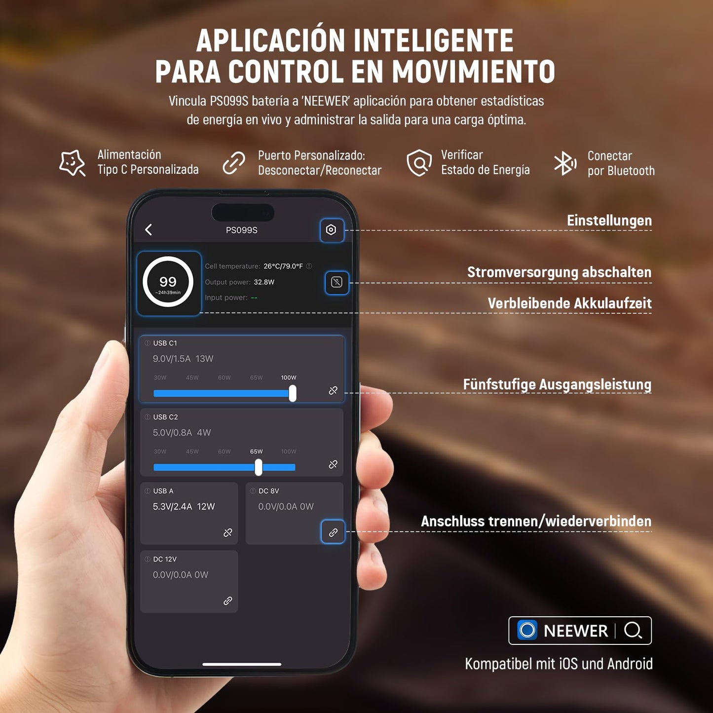 Batería Mini V Mount NEEWER Negra con Control App y Carga Rápida para Cámara y Luz Video