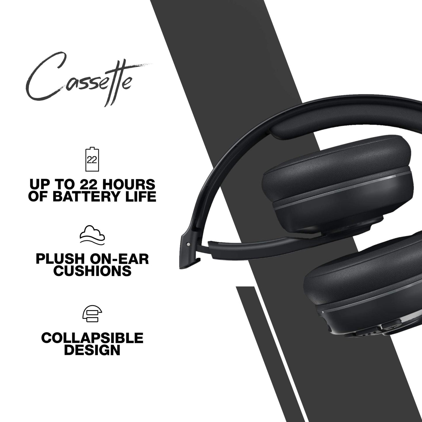 Audífonos Skullcandy Cassette On-Ear Inalámbricos, 22 Horas de Batería, Micrófono, Compatibles con iPhone, Android y Dispositivos Bluetooth, Negro