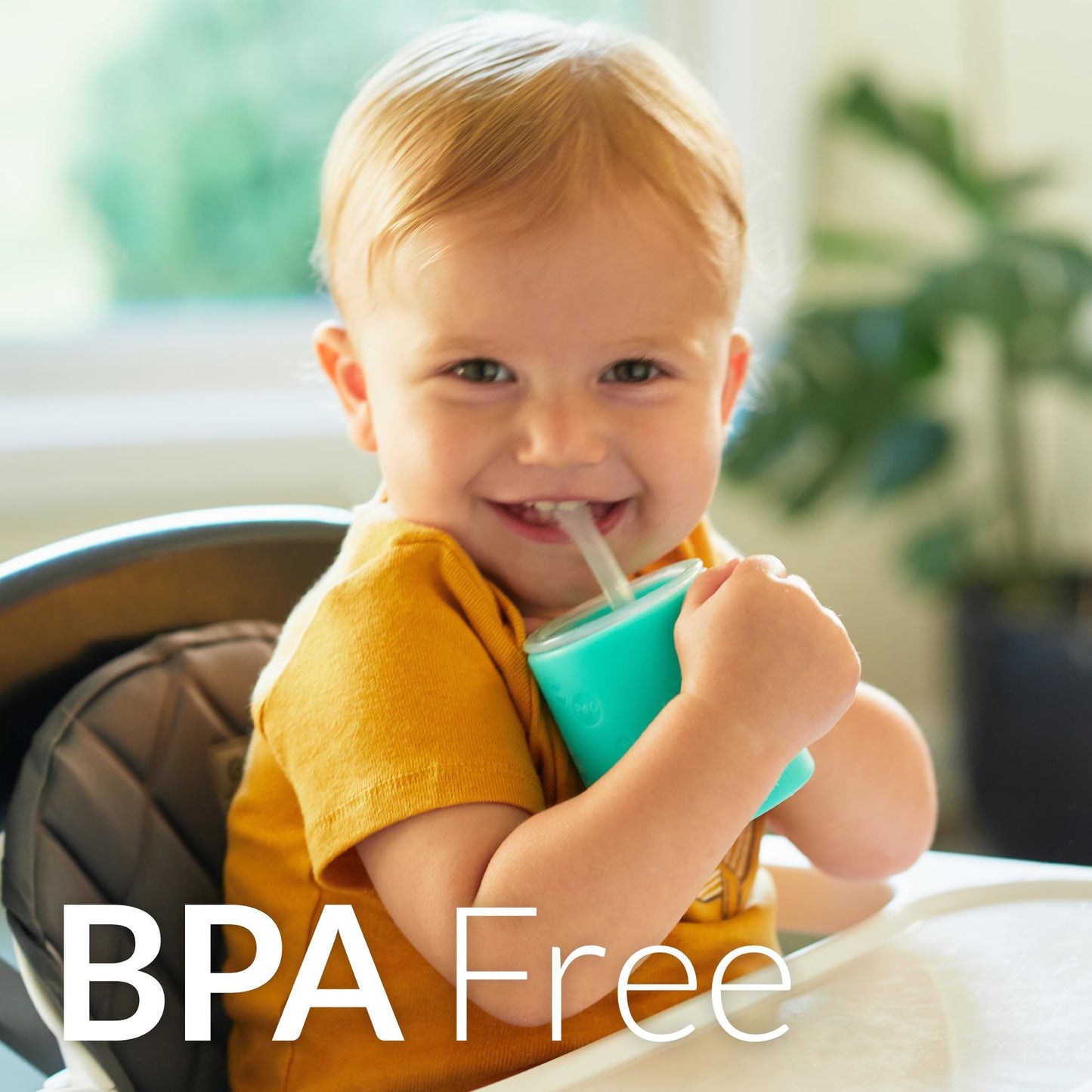 PopYum Taza de Entrenamiento de Silicona con Tapa de Popote, Paquete de 2 para Bebé, Infante y Niño Pequeño, Vaso, Sippy, Asas, 5 Onzas (azul, verde)