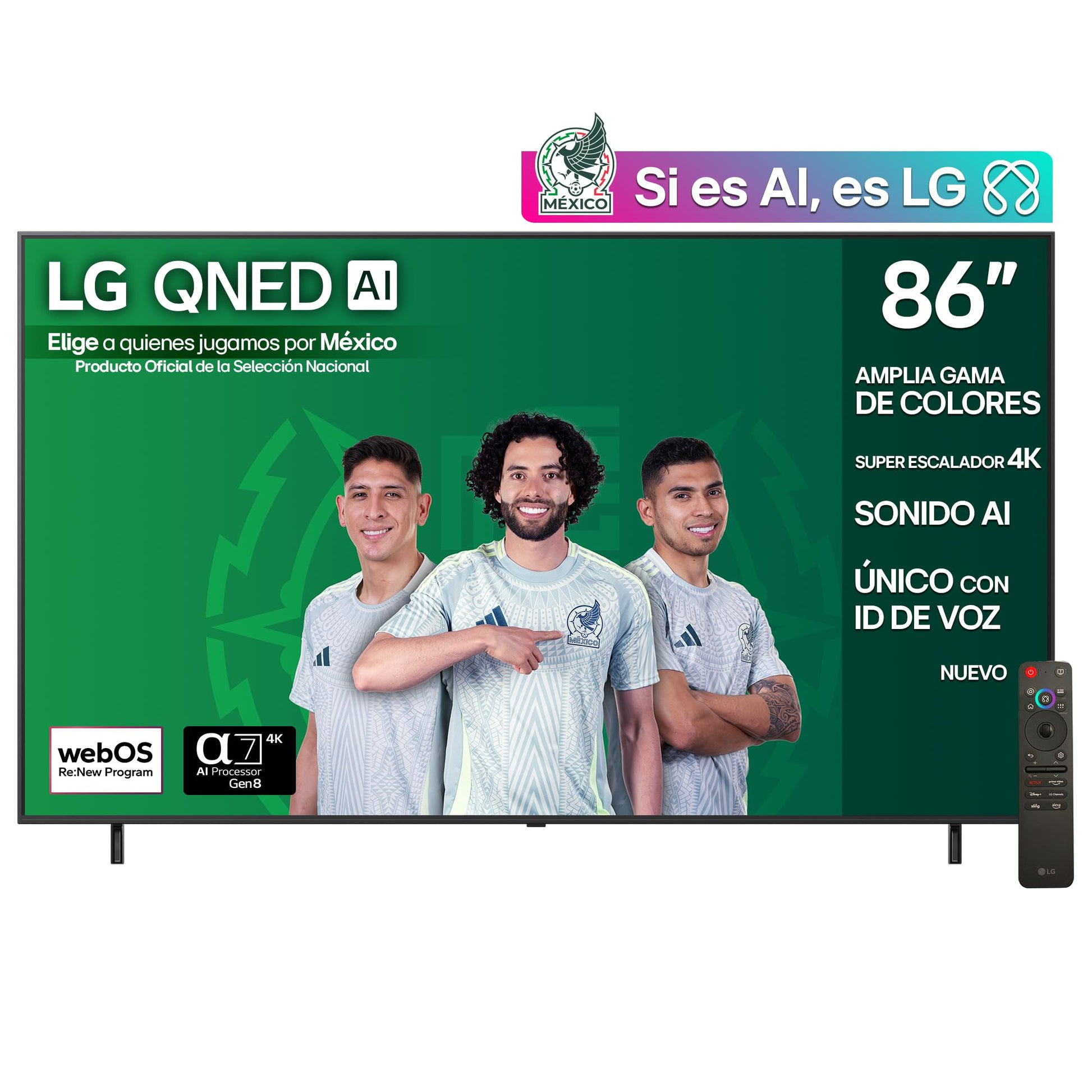 LG Pantalla 86 Pulgadas QNED AI QNED80 4K Smart TV 2025 86QNED80ASA, Dynamic QNED Color, Sistema operativo webOS, Identificación de Voz AI, ALLM/VRR, Filmmaker Mode, AI Magic Remote, Channels