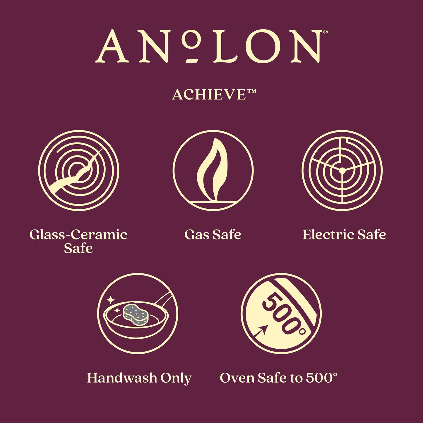 Anolon Achieve Juego de ollas y sartenes antiadherentes anodizadas duras, 9 piezas, color plateado