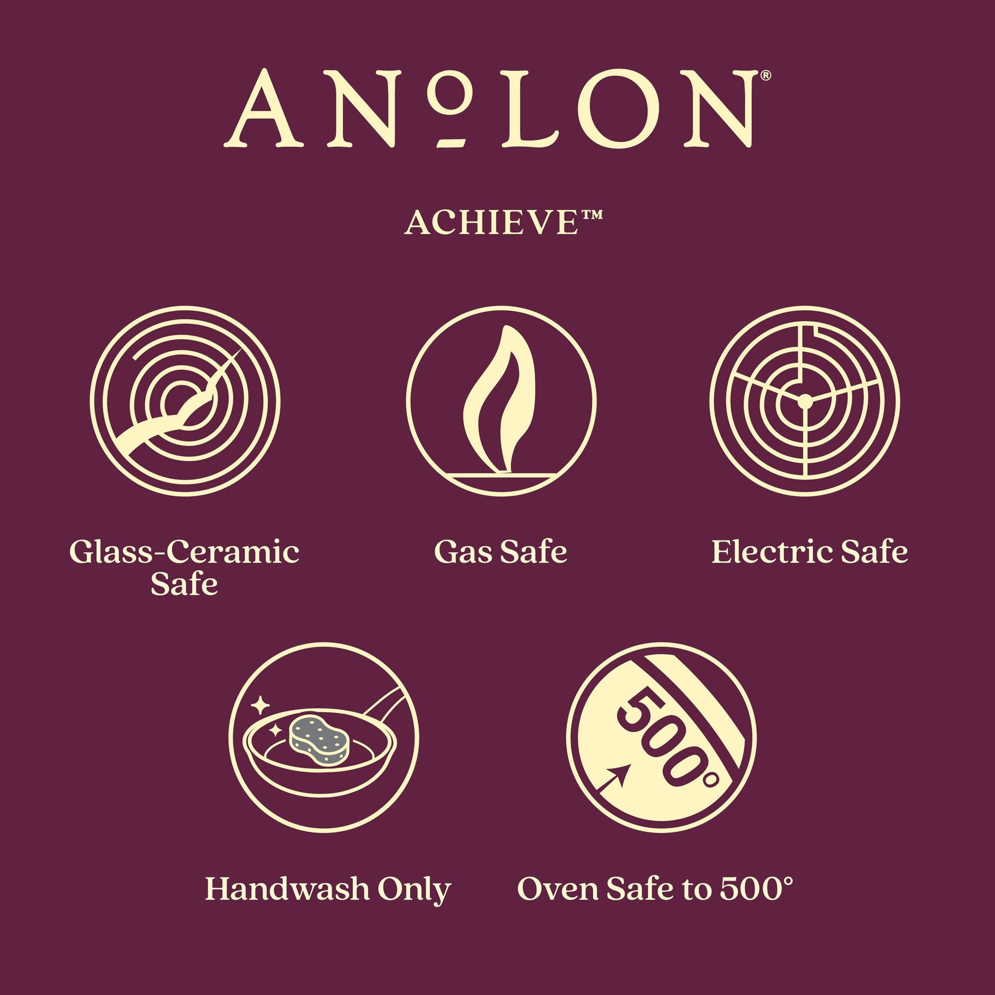 Anolon Achieve Juego de ollas y sartenes antiadherentes anodizadas duras, 9 piezas, color plateado