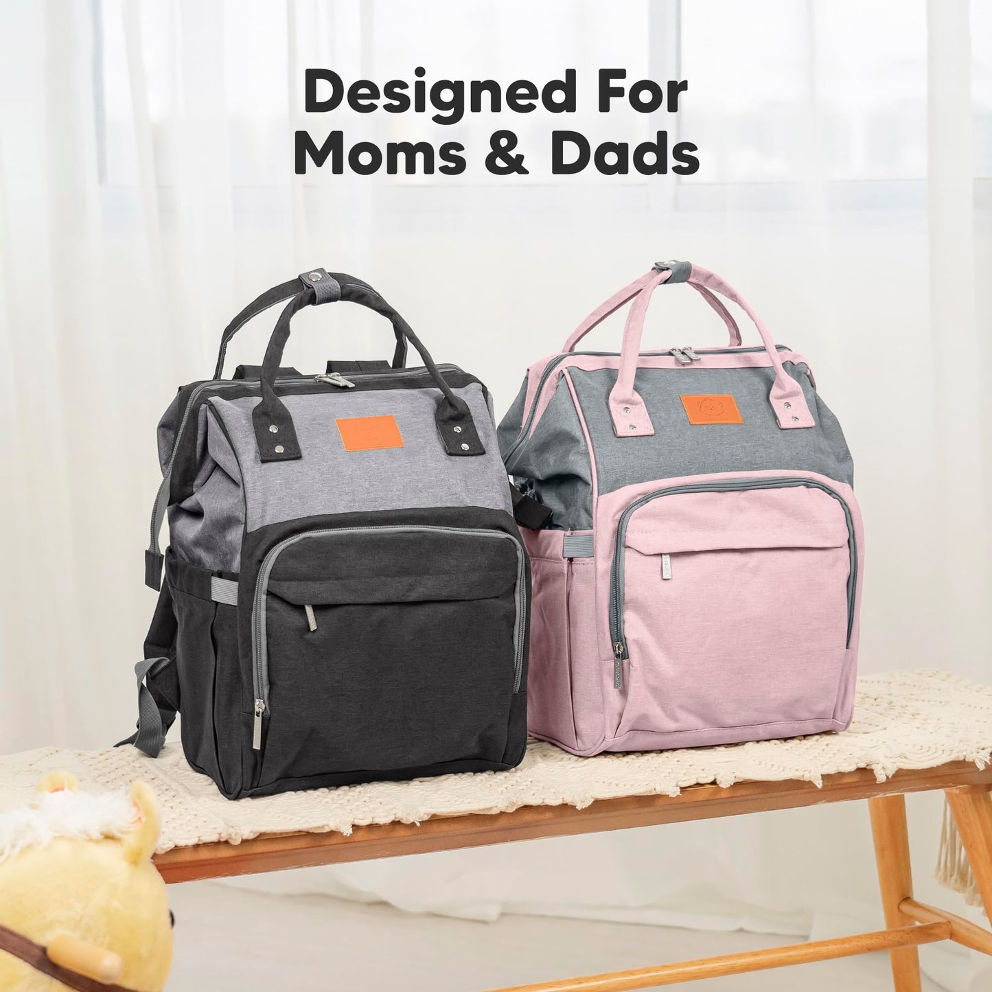 Mochila para pañales - bolsa de viaje para bebés impermeable y multifunción para mamá,papá, hombres y mujeres - Bolsas de maternidad grandes para pañales - Duradera y elegante (Pink Gray)