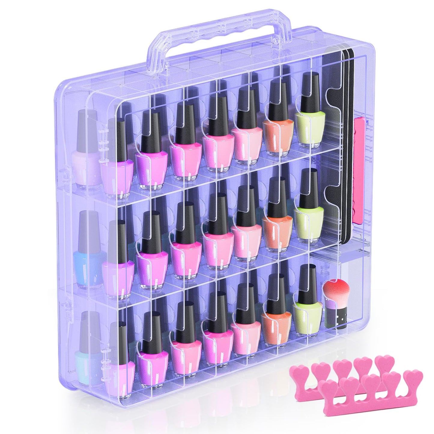 Beloving - Funda organizadora de esmalte de uñas para 48 botellas, soporte para esmalte de uñas con divisor ajustable, almacenamiento de esmalte de uñas de gel de doble cara, organizador para