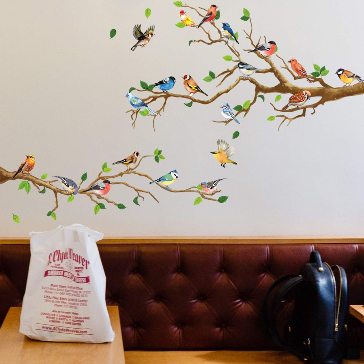 DILIBRA - calcomanía decorativo para pared con diseño de colibrí en la rama del árbol, hoja verde y pájaro volador, vinilo decorativo para pared autoadhesivo, para jardín, sala de estar, recámara,