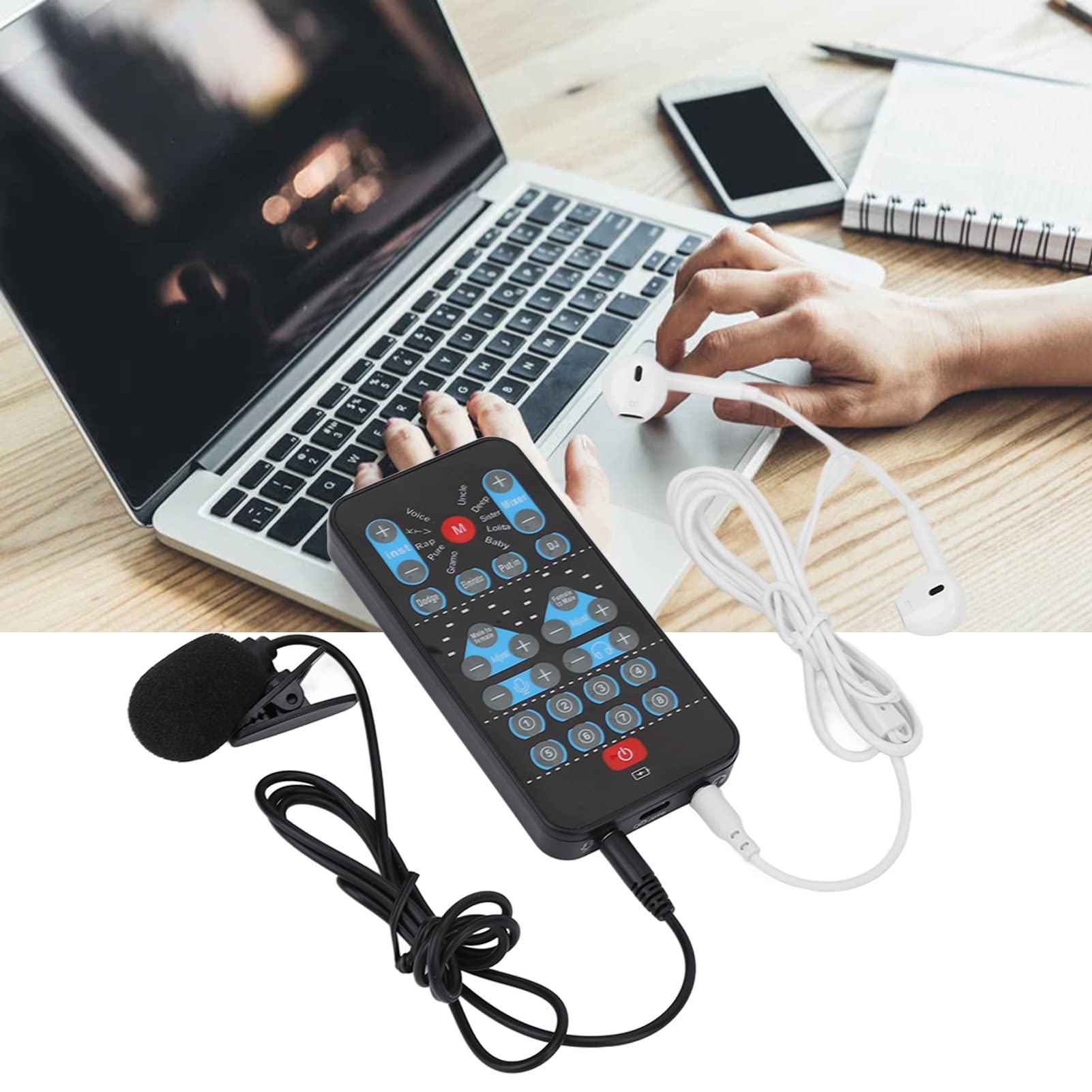 Cambiador de Voz, Micrófono de Mano Cambiador de Voz Disfrazador, Mini Dispositivo Portátil Cambiador de Voz Máquina de Efectos de Sonido Tablero Mezclador para Juegos Grabación Streaming en Vivo