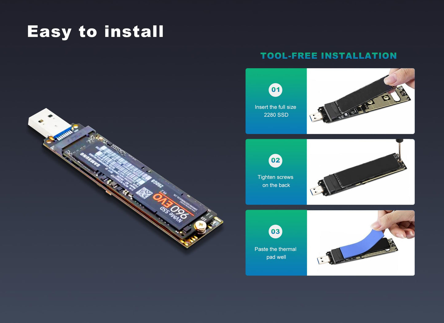 Adaptador M.2 NVME SSD EBTOOLS USB 3.1 Alto Rendimiento 10 Gbps