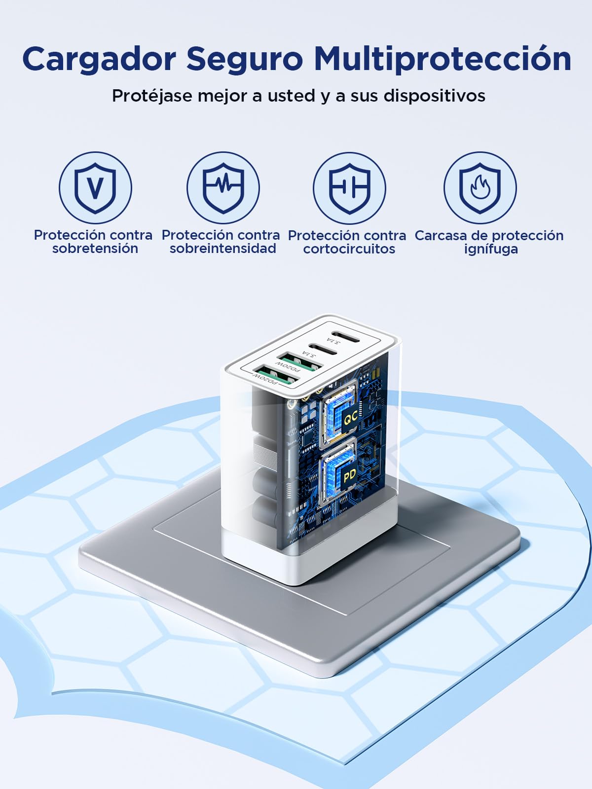 Aioneus Cargador Tipo C Carga Rápida, Cargador USB C 4 en 1 de 40W 4-Puertos Cubo Tipo C PD 20W + QC3.0 USB C Charger Adaptador Tipo C para iPhone 16 15 14 13 12 11 Pro MAX XS XR 8 7 6, Xiaomi, iPad