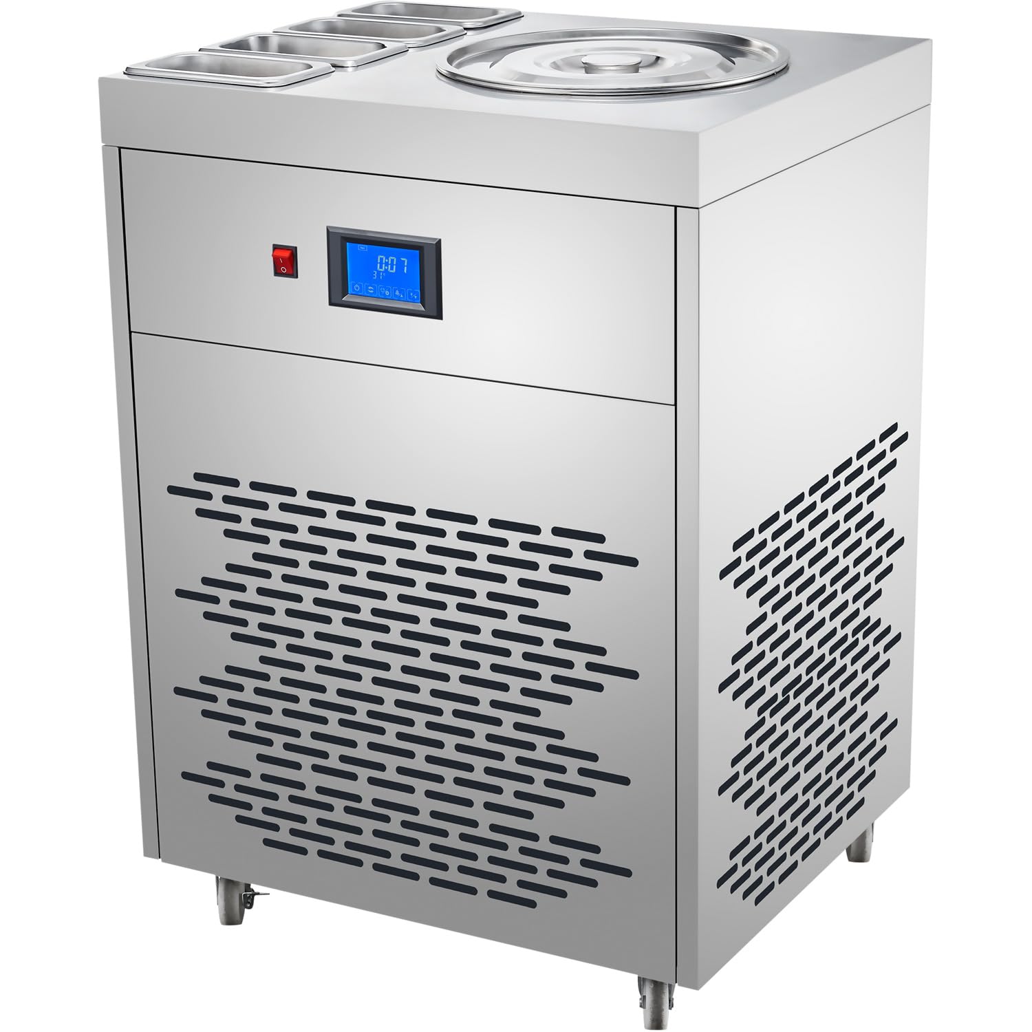 GUTSTARK Maquina de Helado Nieve Comercial 900W Textura Dura Cremosa Tipo Yogurt Deposito para 20L Temperatura de Congelación de -30°C Incluye 4 Recipientes de Acero Inoxidable para Toppings