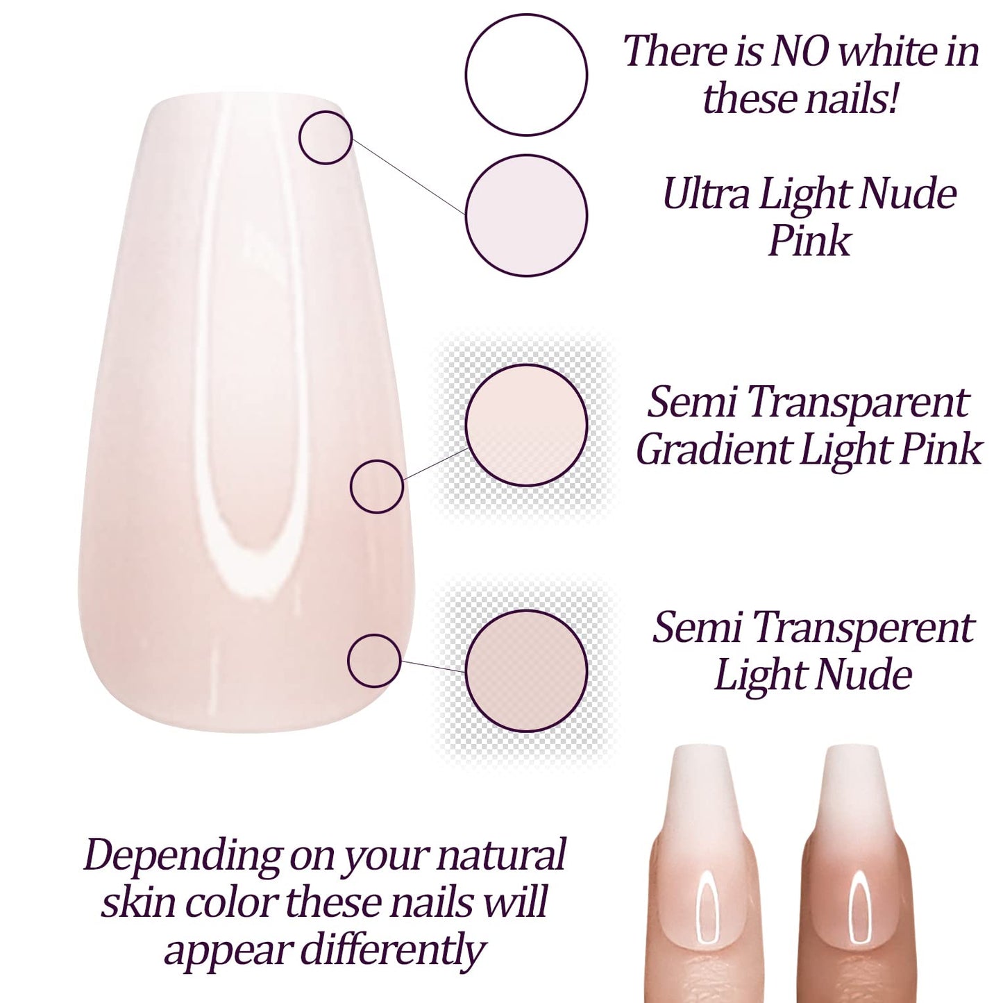 Hypnaughty 24 uñas postizas de lujo de diamantes de imitación con diseño y pegamento, uñas postizas largas, color nude y blanco, degradado, con diamantes de imitación, pegamento brillante en uñas postizas (diamantes de imitación)