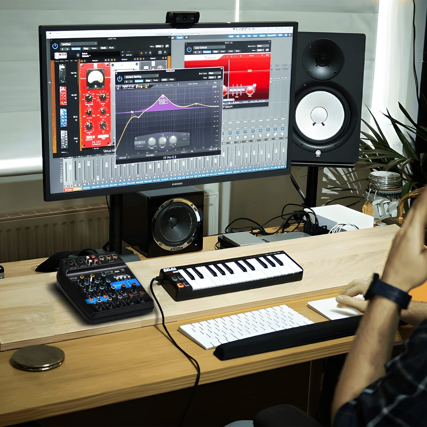 AUDIOTEK Mezcladora de Sonido 4 Canales Control de Efectos Mixer USB Interfaz Bluetooth DJ Potencia de 10 W Conexion Audifonos Phantom Power Consola de Audio Mezcladoras Reproductor y Grabador MP3