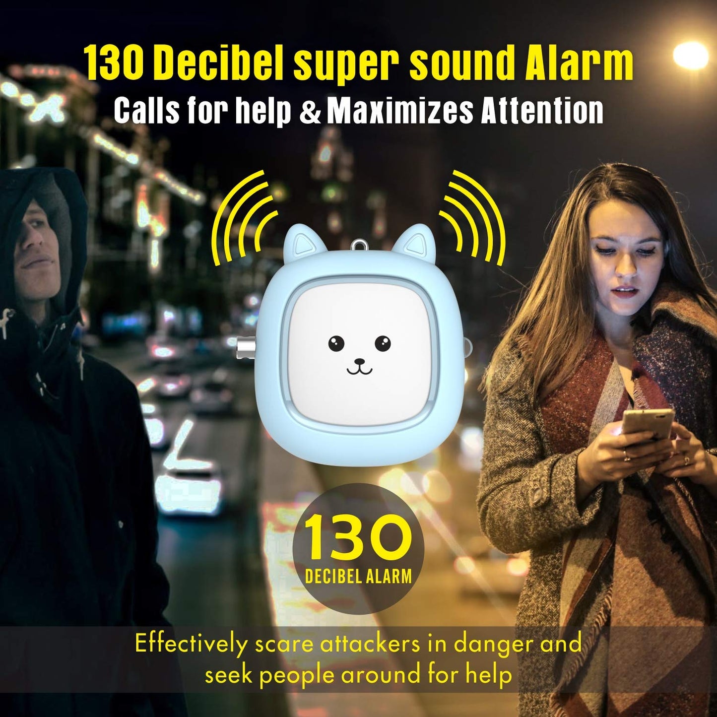 Alarma Personal VIGOROAD 130 dB con Luz LED para Seguridad de Emergencia
