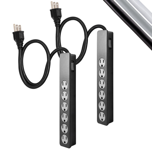 GE Tira Multicontactos De 6 Salidas con Supresor De Picos Y Enchufe Plano, Cable De Extensión De .60 Metros (2 Pies), 450 Julios, Cubiertas De Seguridad con Giro para Cerrar, Negro,2 Unidades, 54626