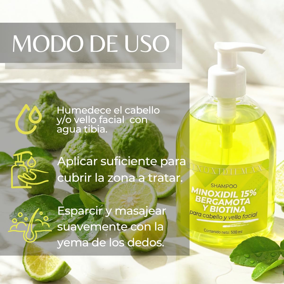 Shampoo Minoxidilmax Bergamota Biotina Crecimiento Cabello y Barba