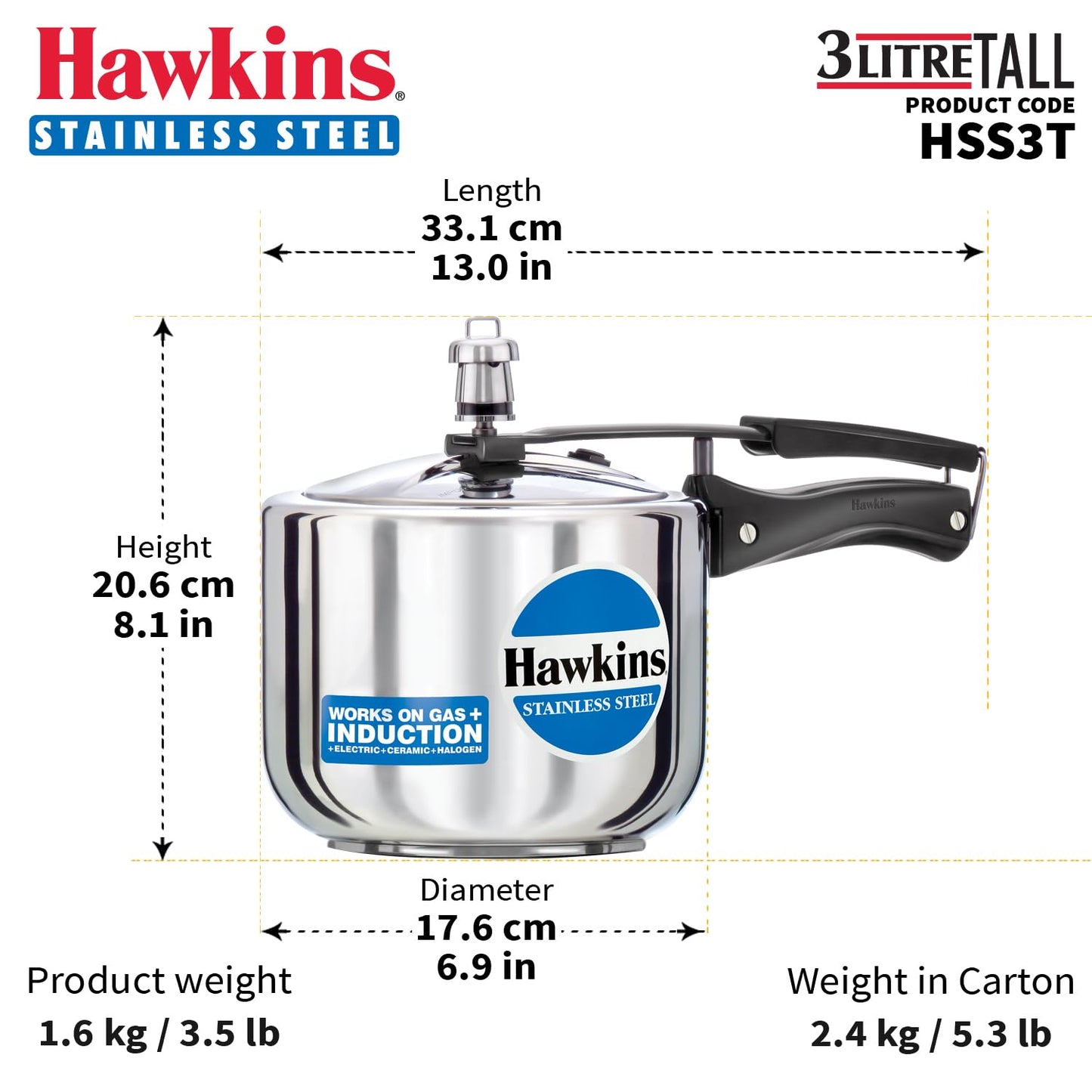 Hawkins B33 olla de presión de acero inoxidable, pequeña, color plateado
