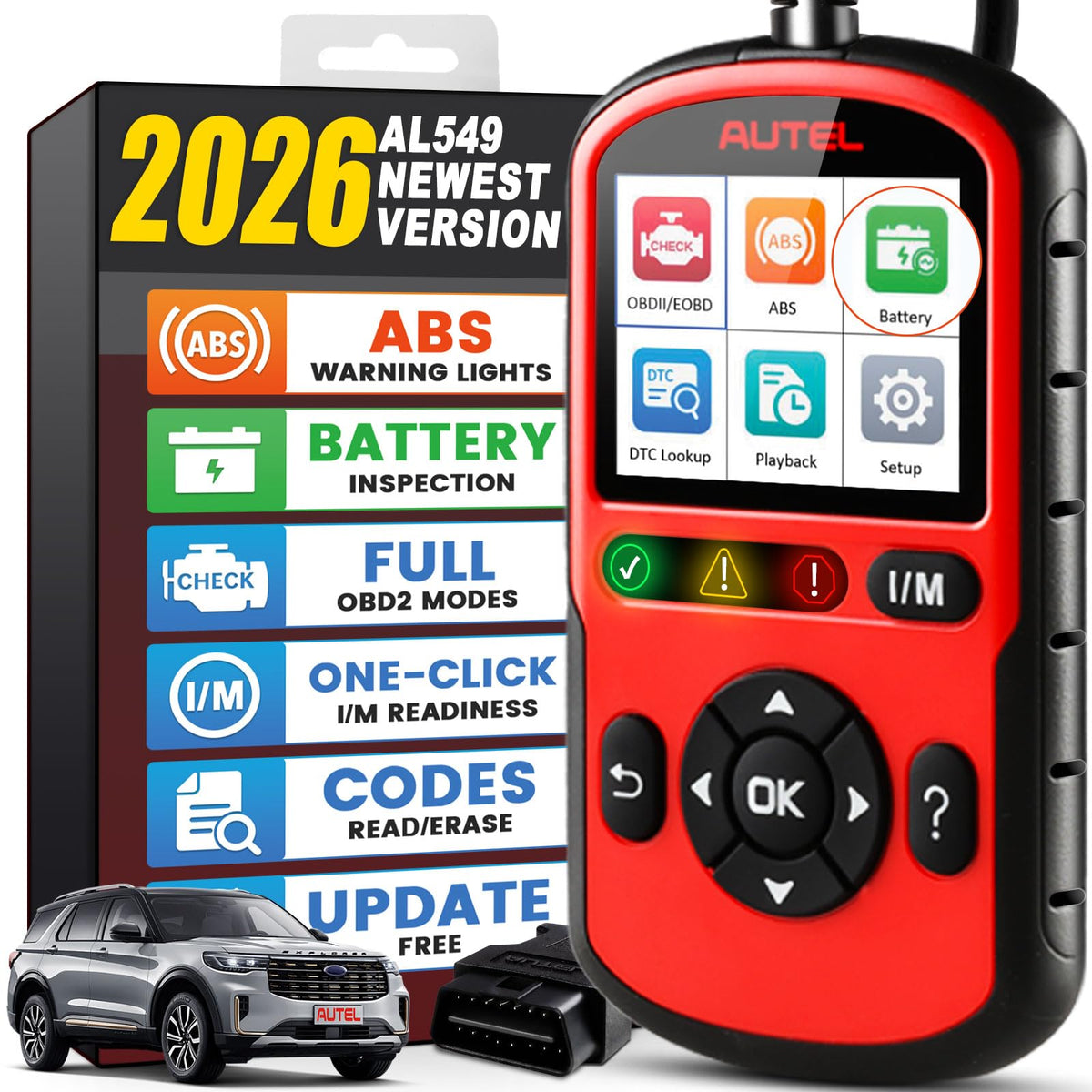 Escáner OBD2 AutoLink AL549 Autel Rojo Versión Mejorada para Coche