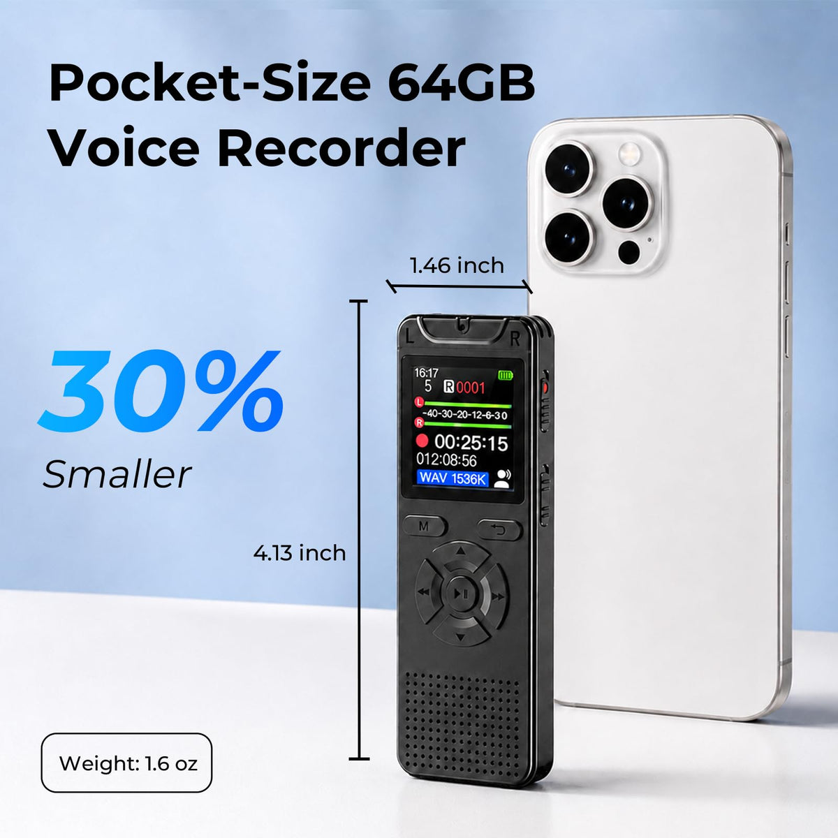 Grabadora de Voz Digital Cappsu 64 GB con Reproducción y Reducción de Ruido Mini