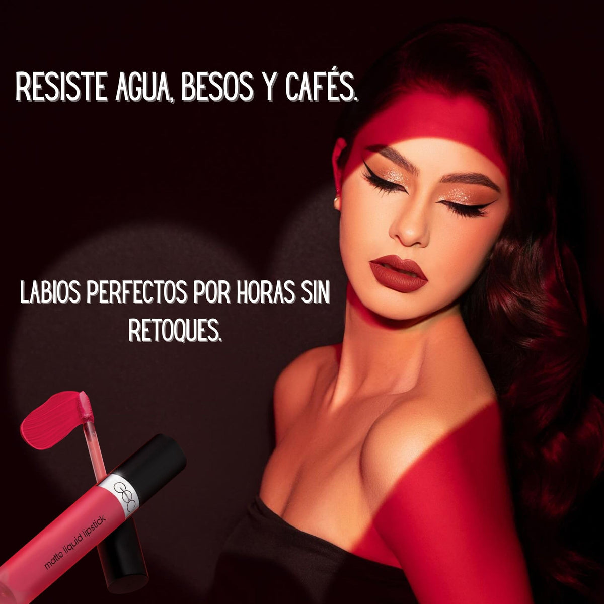 GOC, Labial liquido matte, Matte Liquid Lipstick, Resistente al agua, Larga Duración, No Reseca los labios ni cuartea, Sin manchas, Color Firery Red, GMLC06