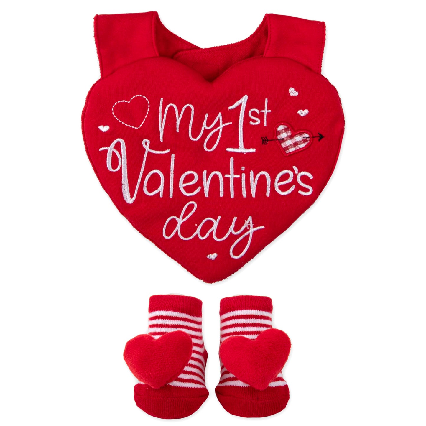 Baby Essentials - Juego de babero y calcetín para bebé, diseño de corazón rojo con botines de calcetín, regalo perfecto de San Valentín para recién nacidos