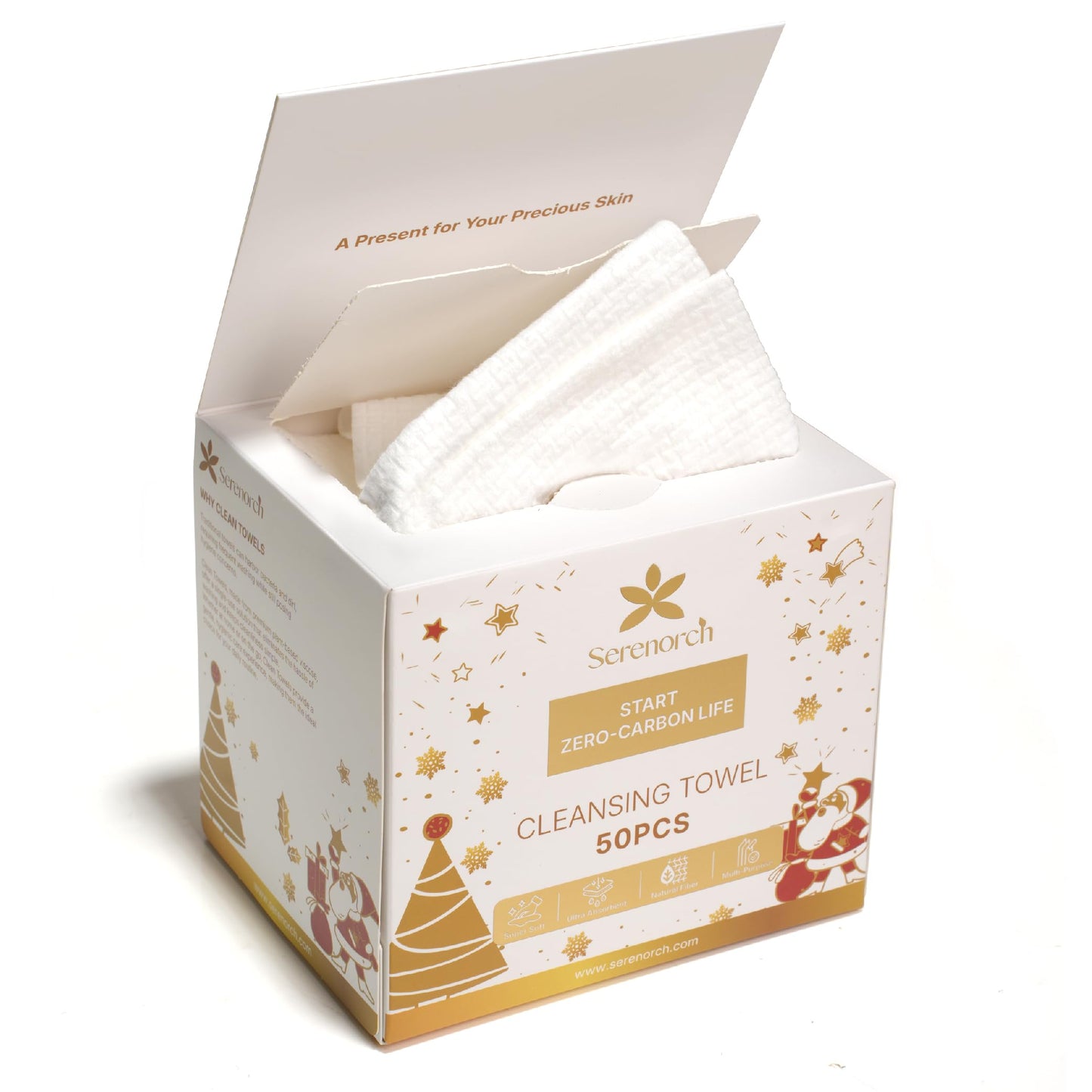 Serenorch Toallas faciales desechables navideñas XL, paquete de 50 unidades, regalos navideños para mujeres, caja magnética, pañuelos faciales ultrasuaves, toallitas desmaquillantes secas para piel se