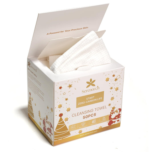 Serenorch Toallas faciales desechables navideñas XL, paquete de 50 unidades, regalos navideños para mujeres, caja magnética, pañuelos faciales ultrasuaves, toallitas desmaquillantes secas para piel se
