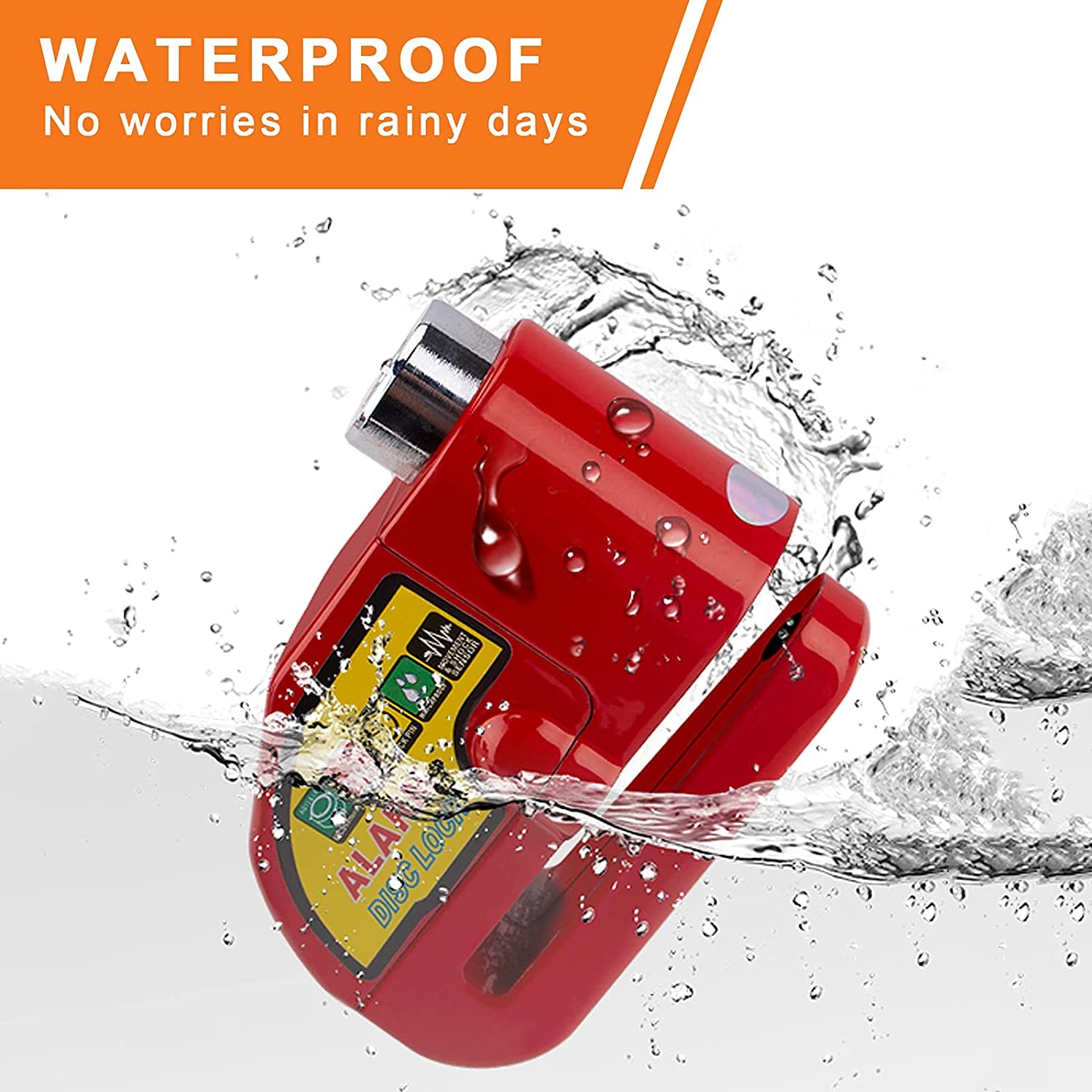 Candado de Alarma Impermeable PERANNU Rojo con Bloqueo de Freno de Disco y Alerta de 110 dB para Moto, Bicicleta y Scooter