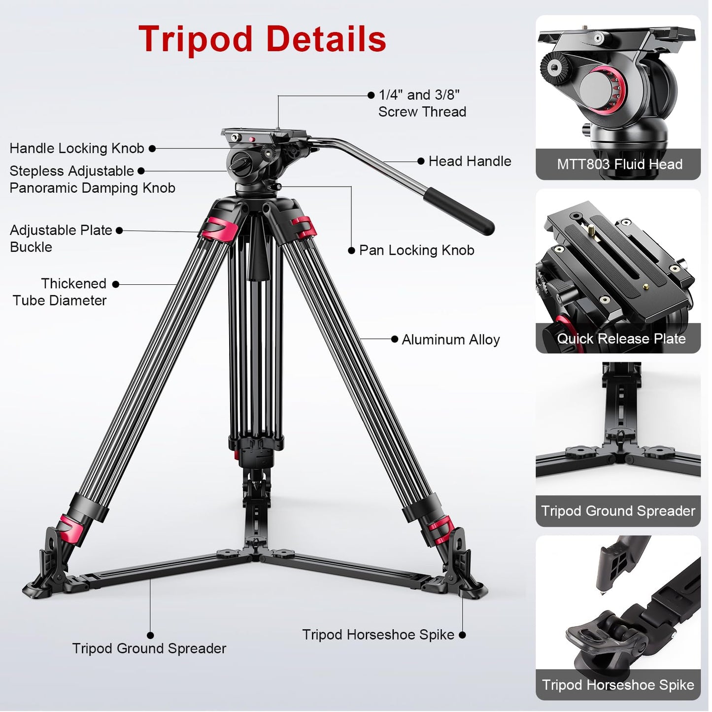 Trípode de Aluminio Miliboo MTT609A Negro con Diseño de Esparcidor de Tierra para videocámara/DSLR