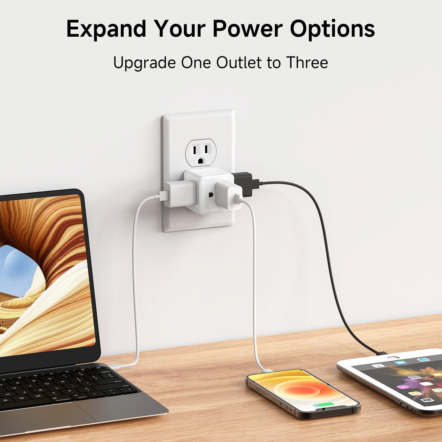 Cable Matters Paquete de 3 adaptadores Power Cube de 3 Salidas con conexión a Tierra en Blanco