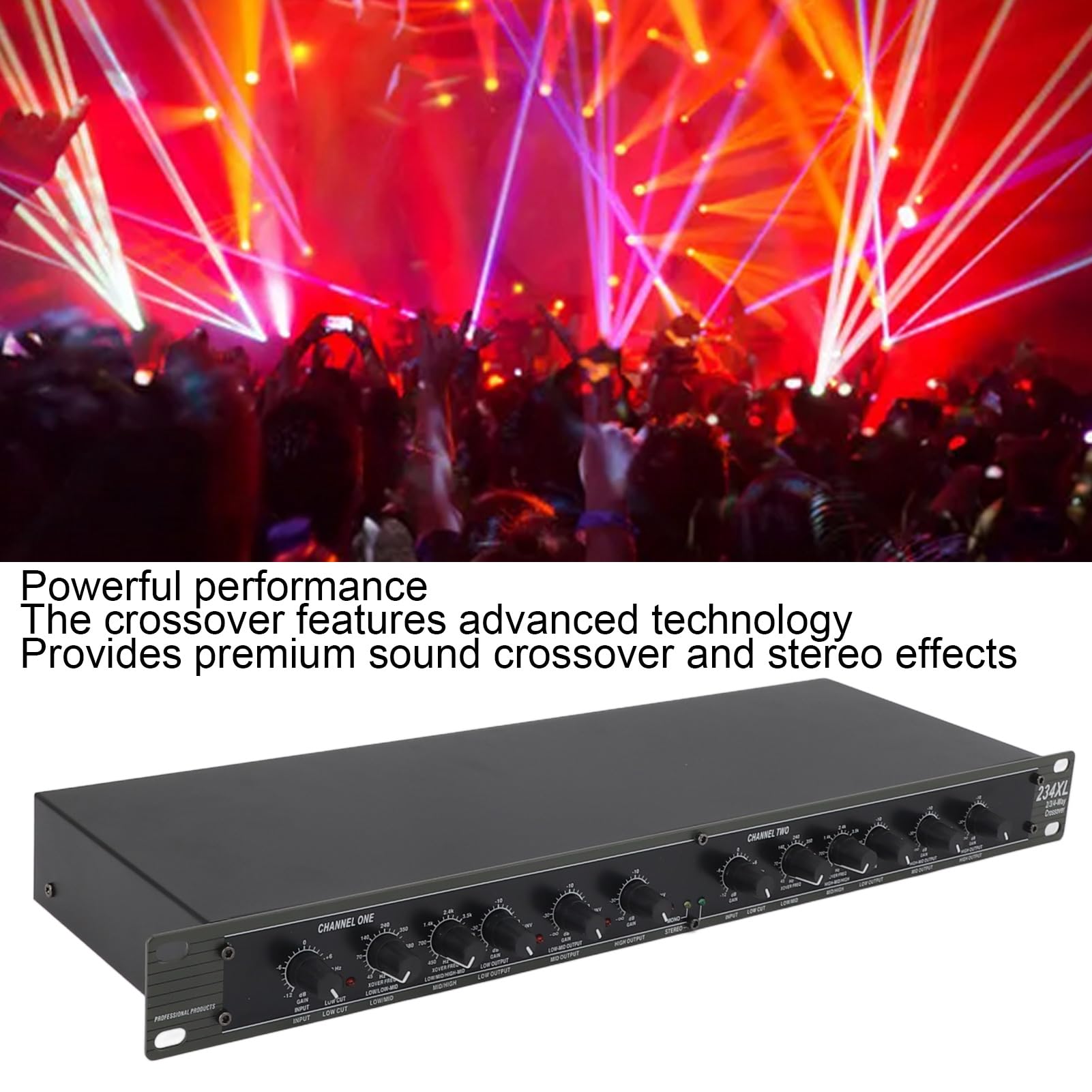 Crossover Mono de 4 Vías, Crossover 234XL Estable Profesional, Distribución de Señal de Sonido, Material ABS, para Actuaciones en Escenario, para Todo Tipo de Usuarios