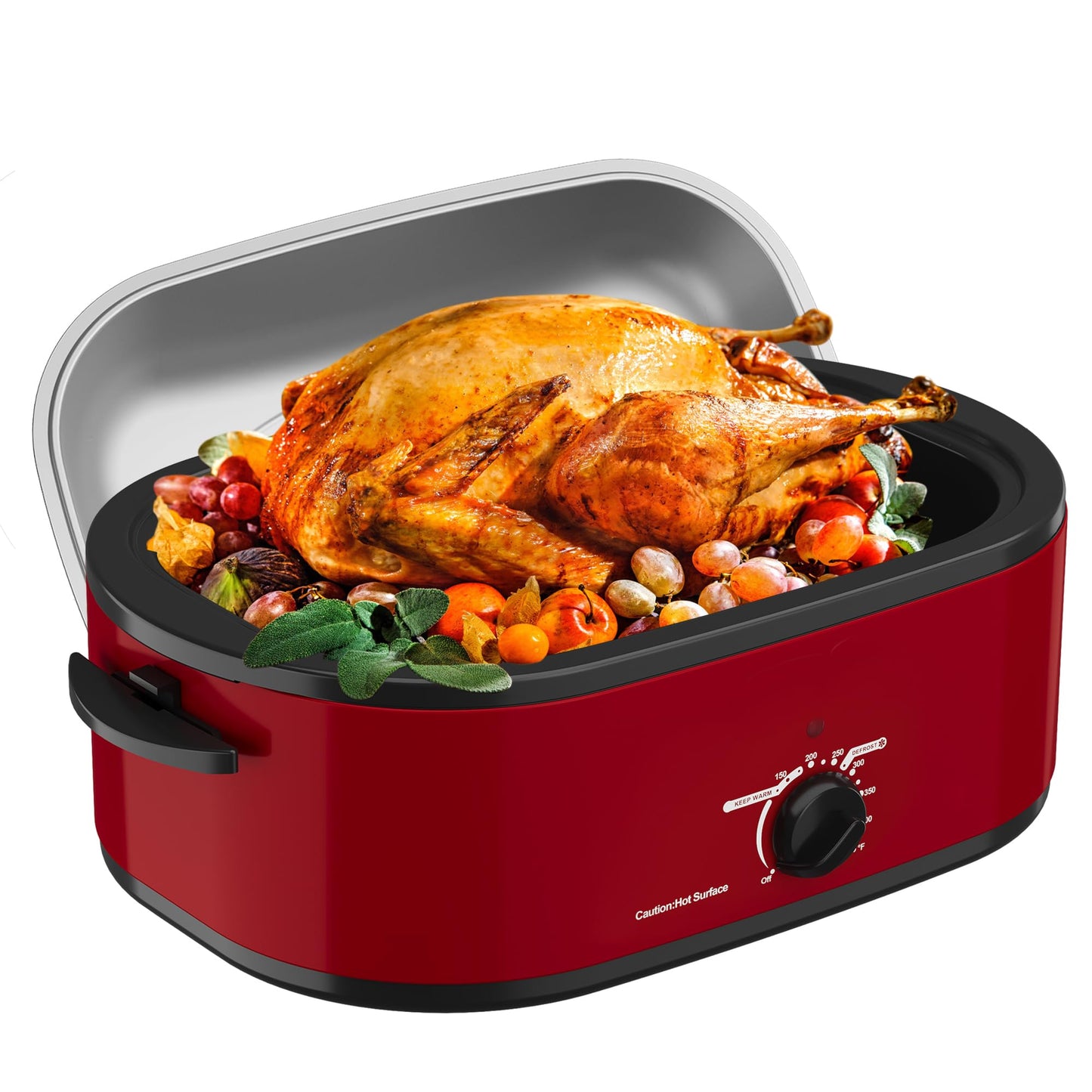 Asador Eléctrico Acero Inoxidable Rojo con Tapa Autohilado y Temperatura Ajustable
