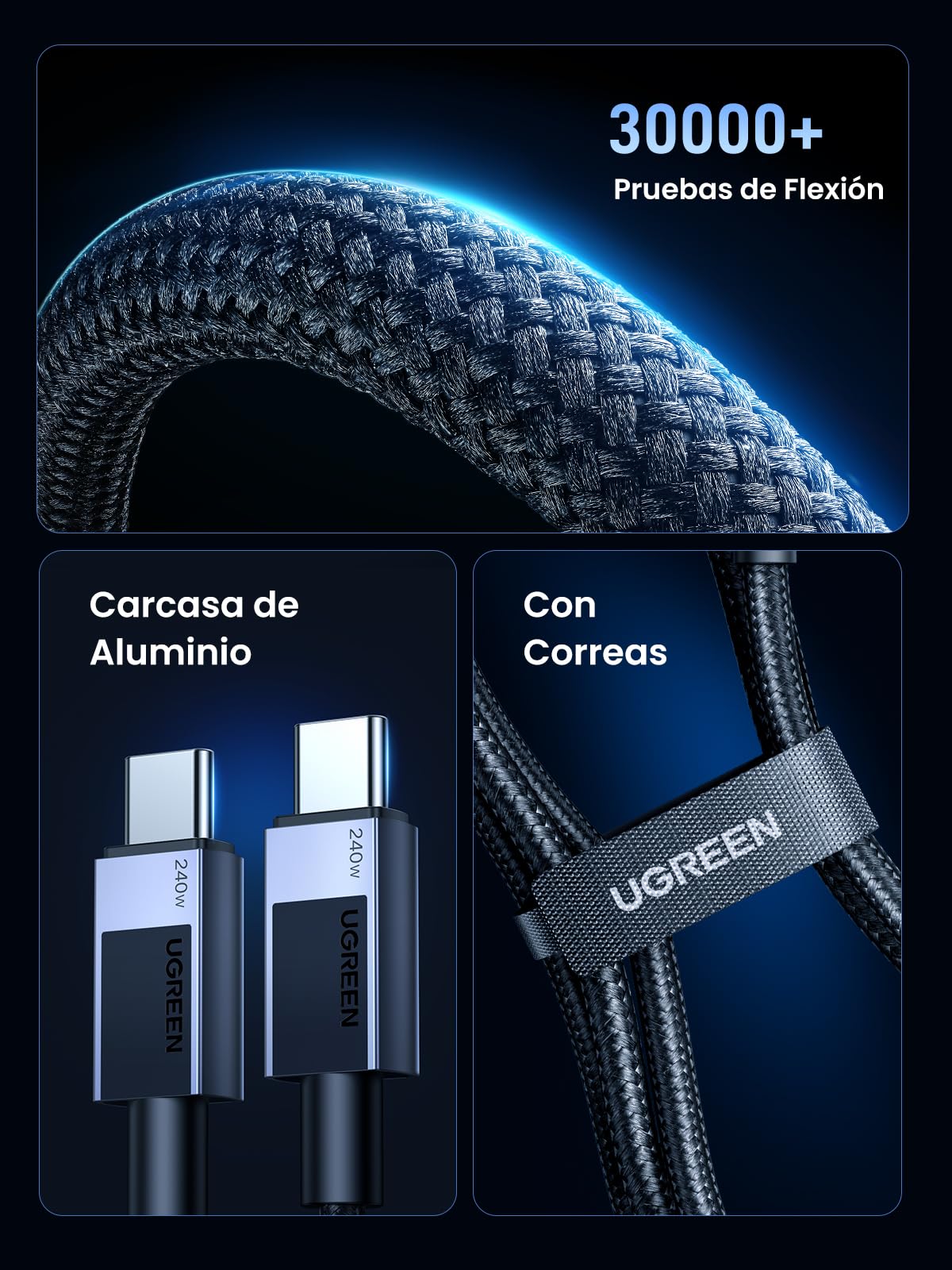 Cable USB C a C UGREEN 240W 2M Carga Rápida PD 3.1 para iPhone y Galaxy