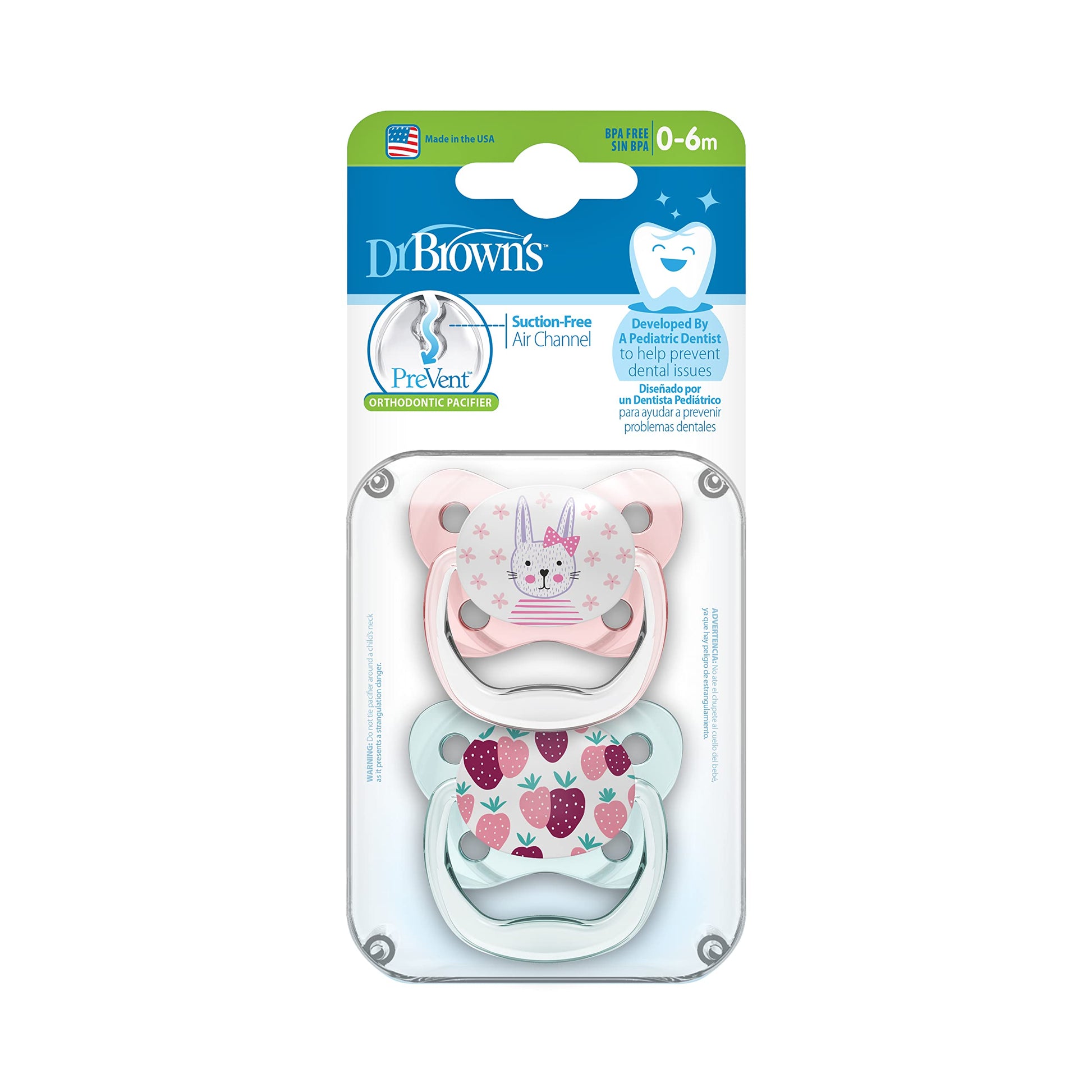 Dr. Brown's PreVent Chupete de contorno, etapa 1 (0 – 6 m), diseño de lunares, color rosa