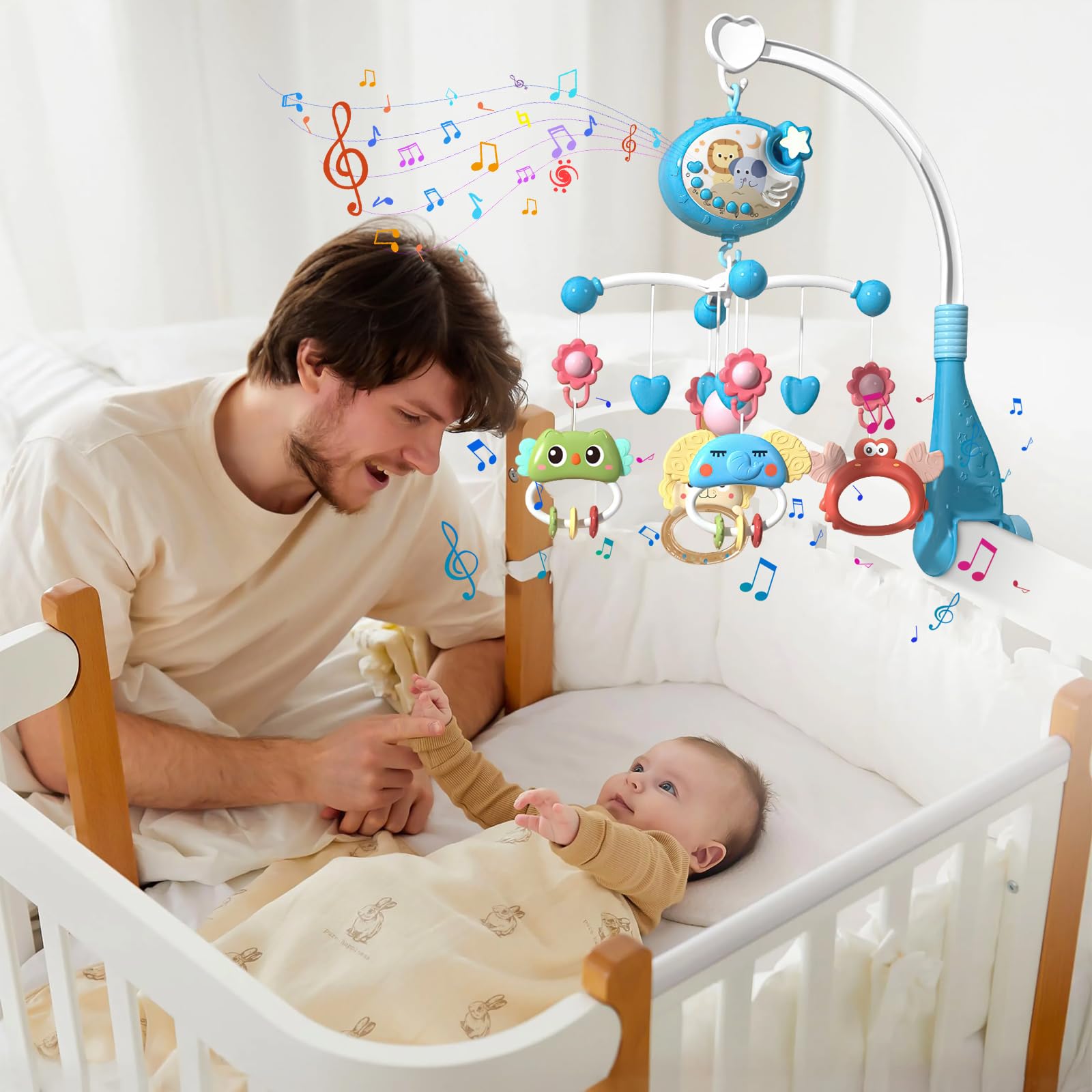 HNTCSR Movil para Cuna de Bebe - Proyector para Bebe, Cuna para Bebe, Cosas para Bebes Recien Nacidos, Baby Einstein Pecera（Azul）
