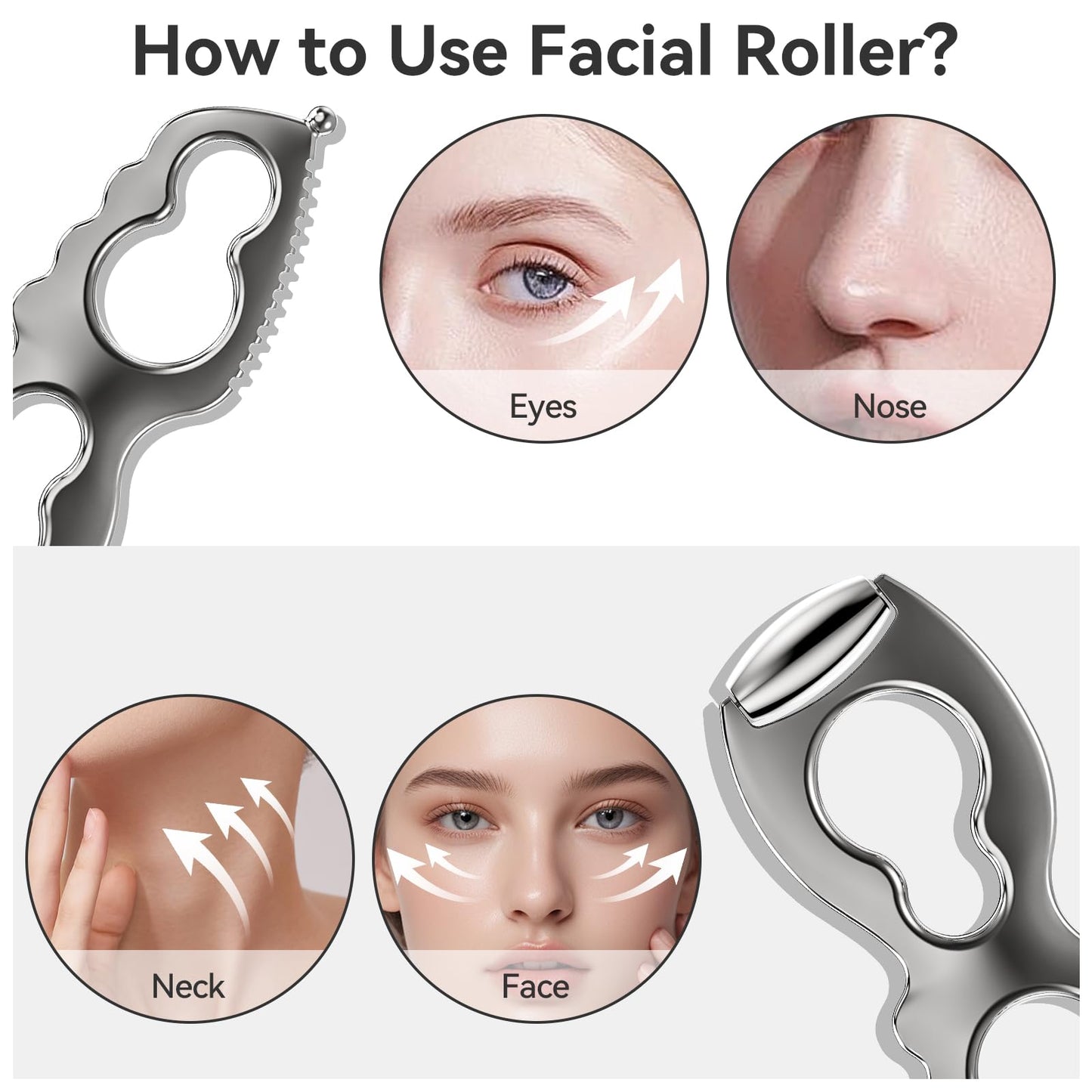 Herramienta de masaje Gua Sha y rodillo facial CLESOO - Herramienta de masaje de espalda de aleación de zinc con dientes de peine para el cuidado del cuerpo, la cara, los ojos y la piel - Juego de