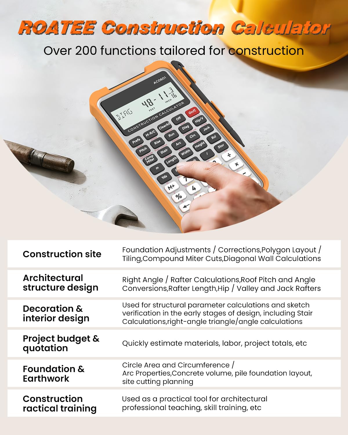 Calculadora de Construcción ROATEE Plateada con Tableta de Escritura