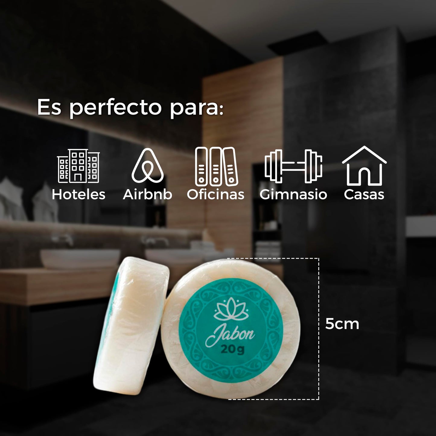 Caja de Jabón Corporal de 20g Con 100 Piezas, Mini Jabones Redondos Relajantes, Ideal Para Hoteles, Airbnb, Posadas, Hospitales, Spa, Jabon de Baño, Jabón Corporal Ecospa (Té Verde)